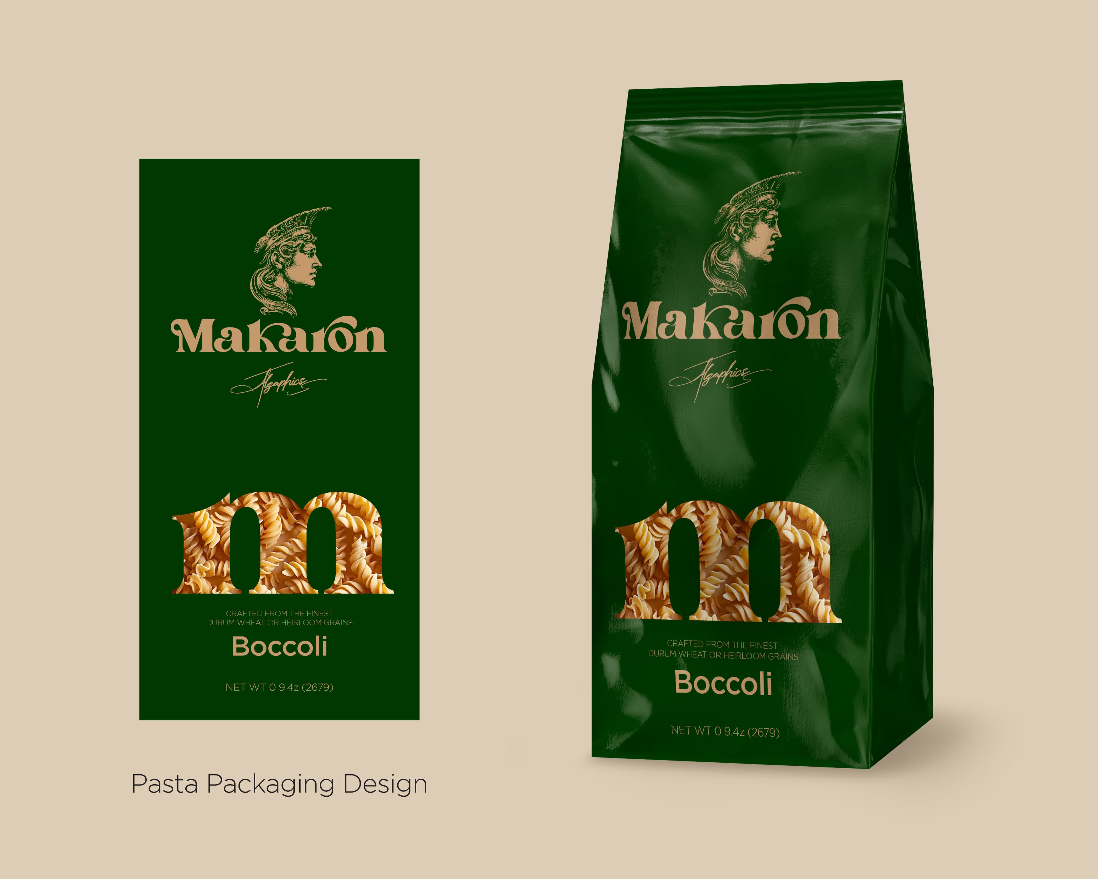 Elegant green pasta bag packaging design
