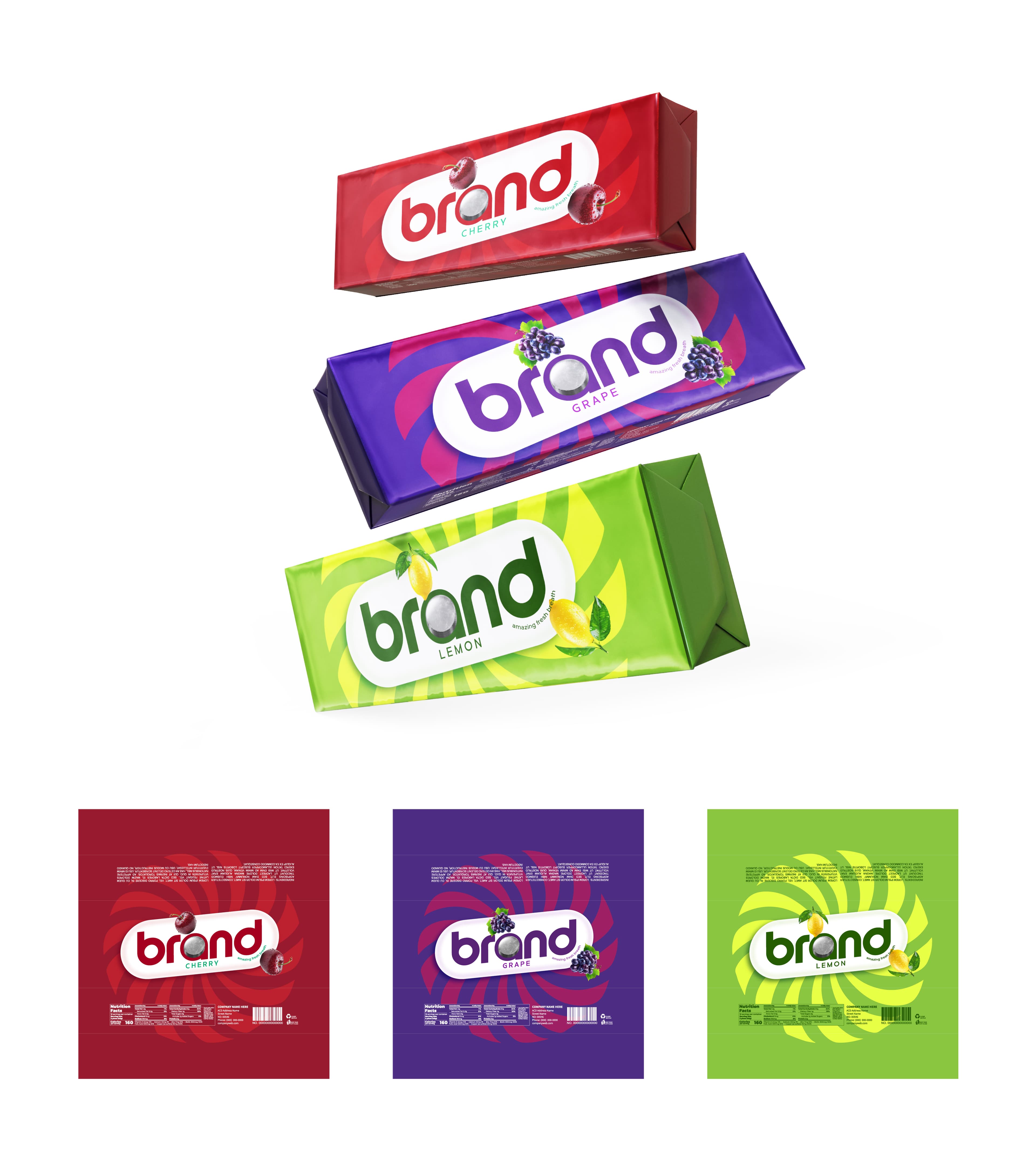 Vibrant fruity candy wrapper packaging design