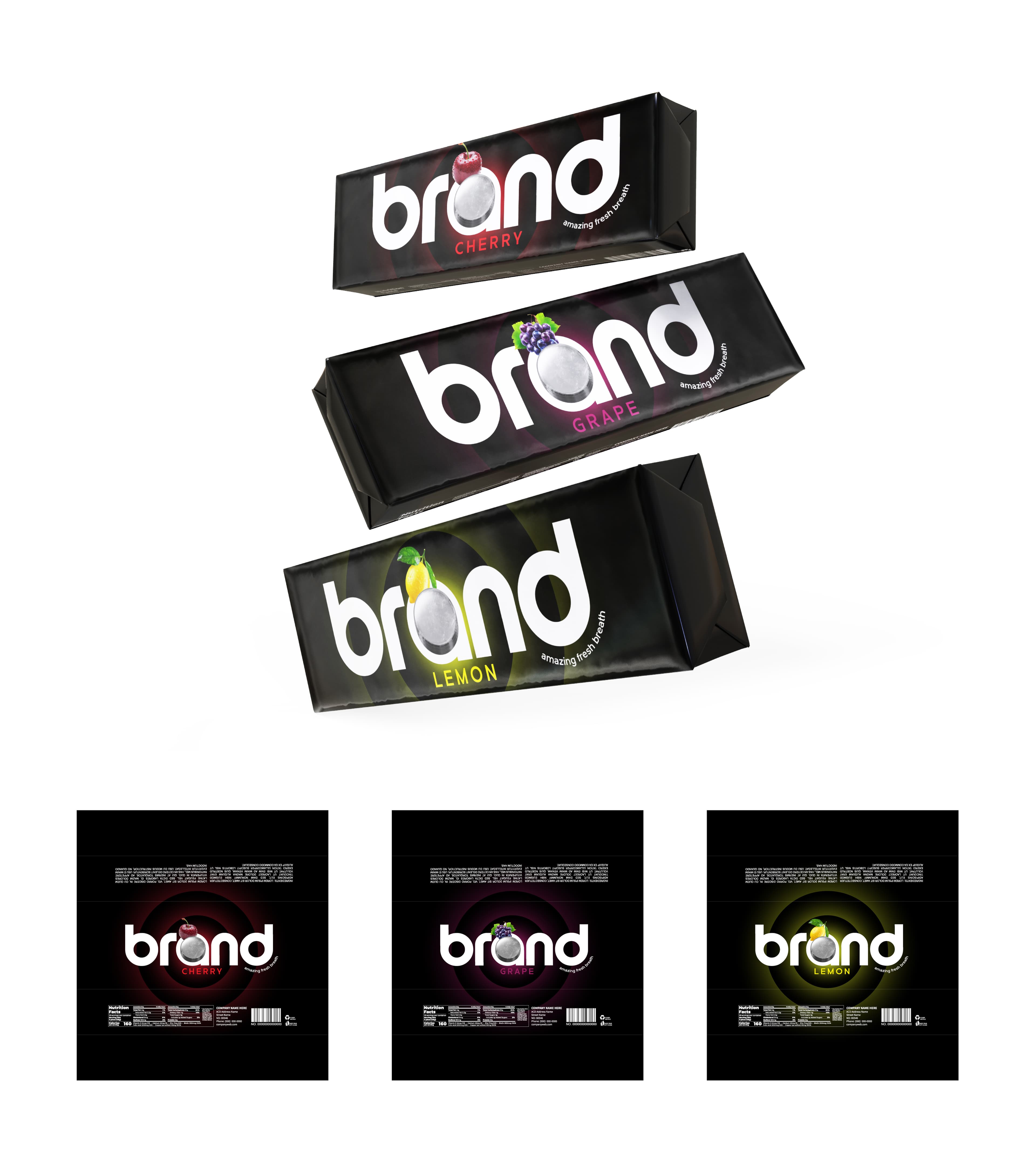 Bold dark candy wrapper packaging design