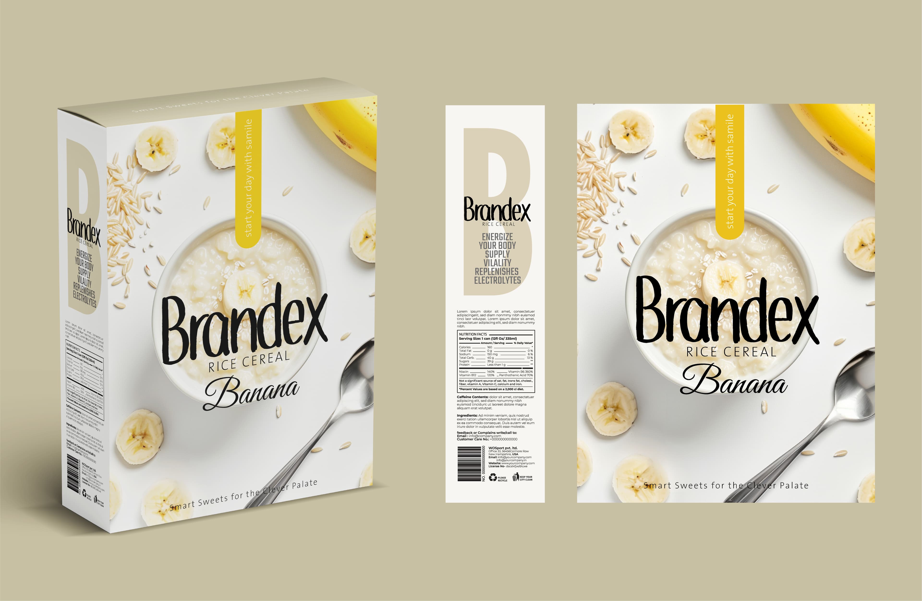 Banana rice cereal box packaging design