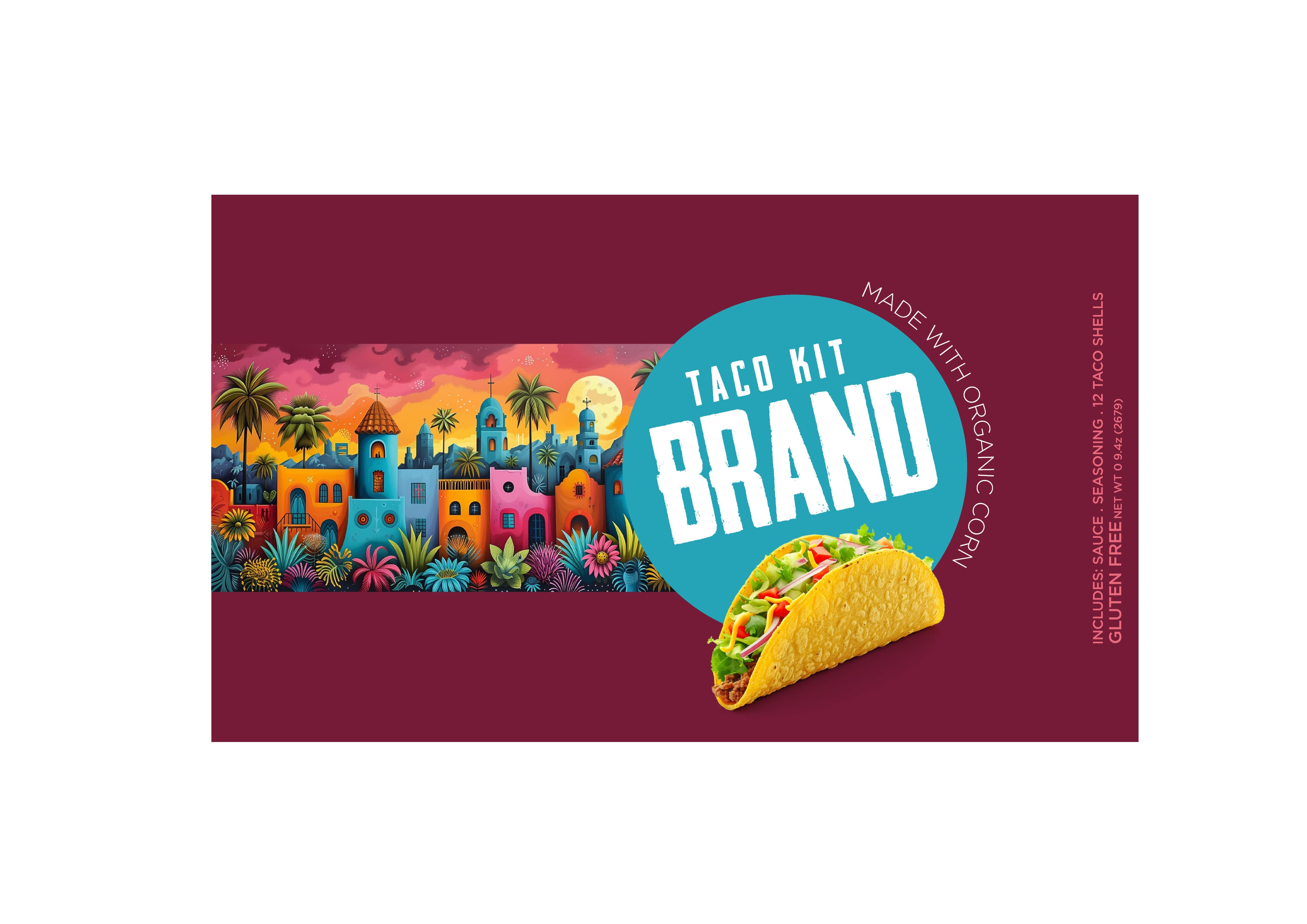 Vibrant taco kit box packaging design