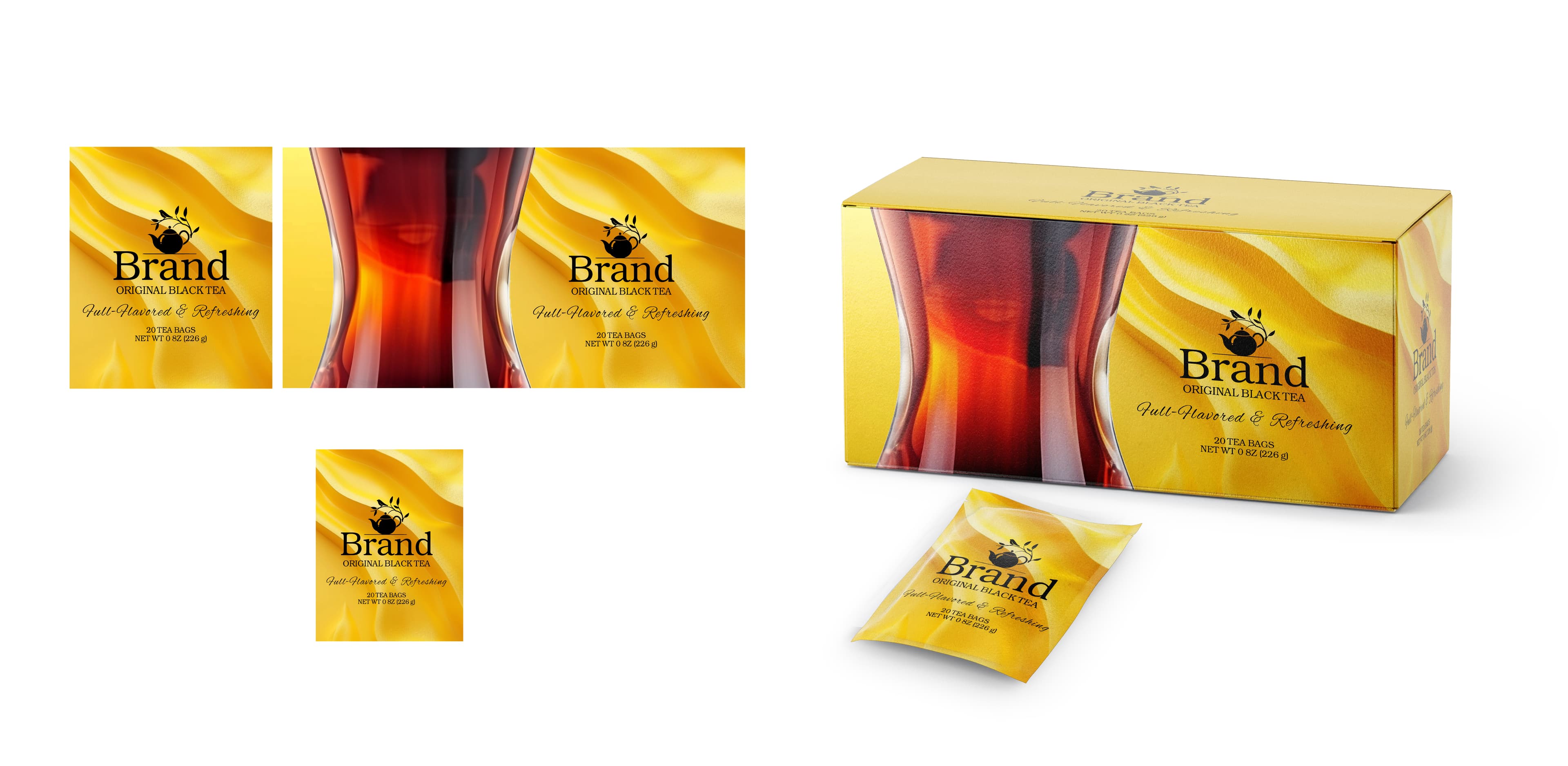 Vibrant yellow black tea box packaging design