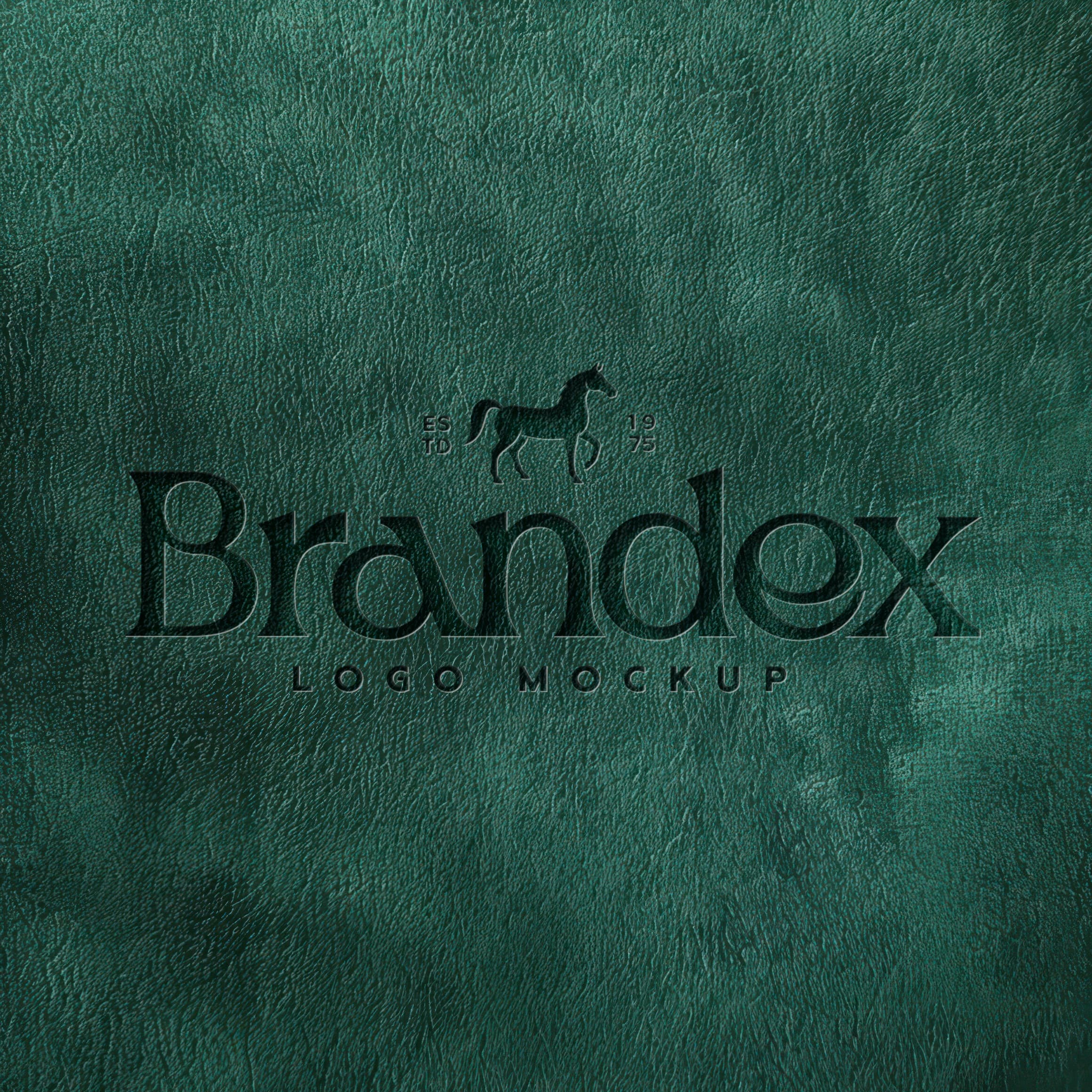 Debossed Logo Mockup on Dark Emerald Green Textured Leather