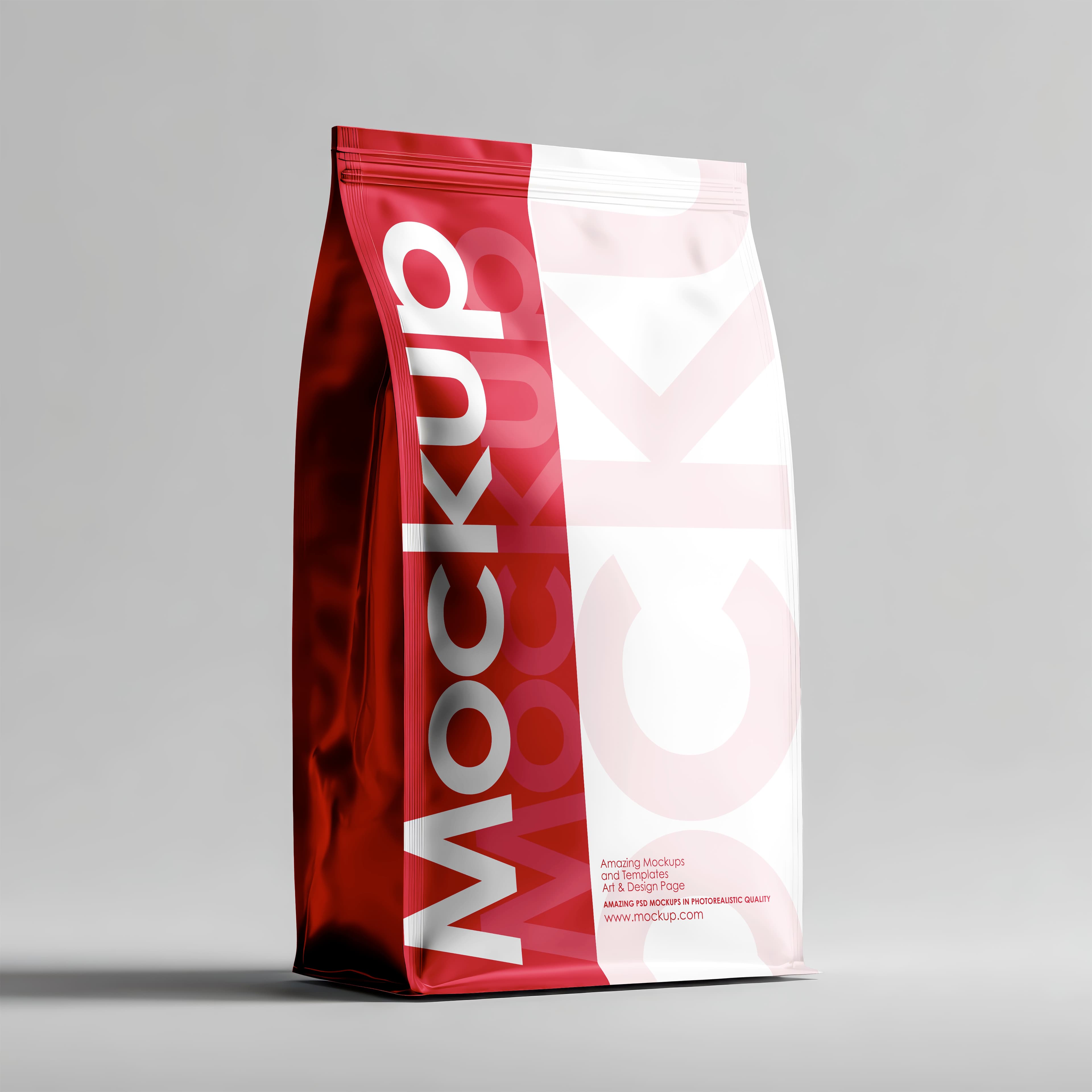 Red and white stand-up pouch mockup