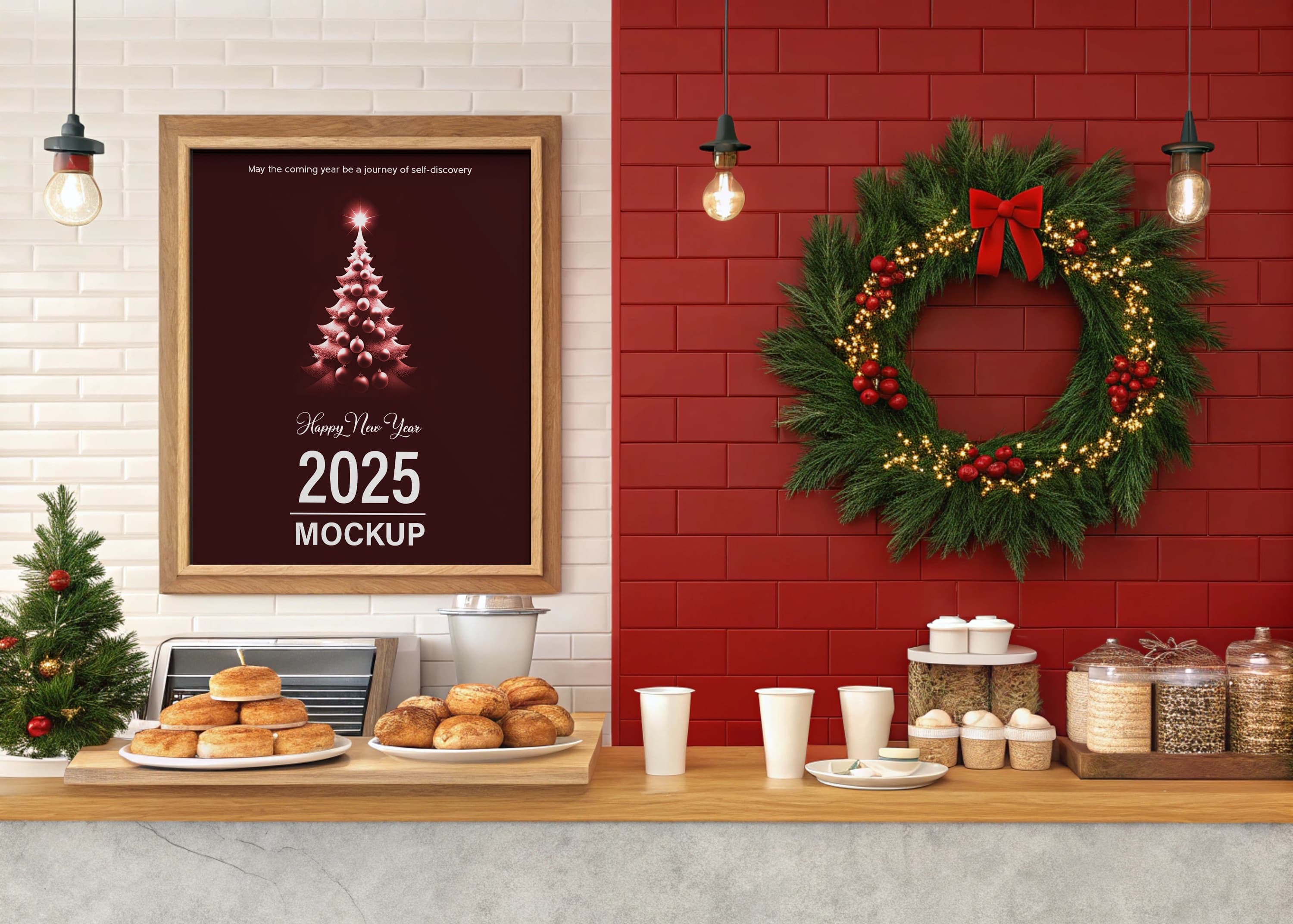 Festive christmas cafe poster mockup