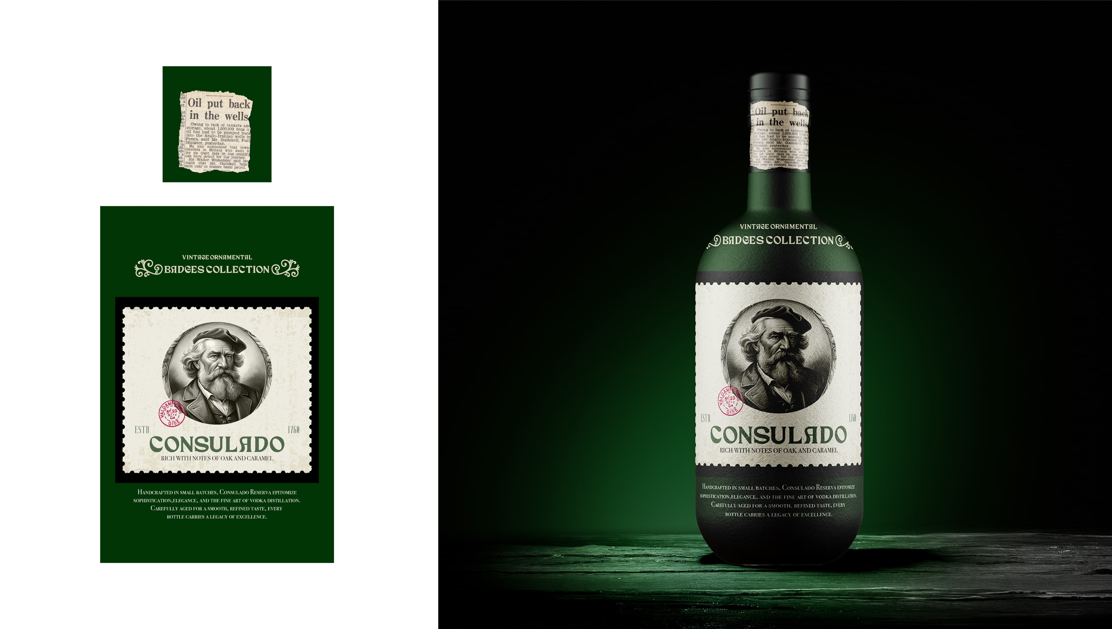 Vintage Christmas Liquor Bottle Label Template – Green Classic Portrait