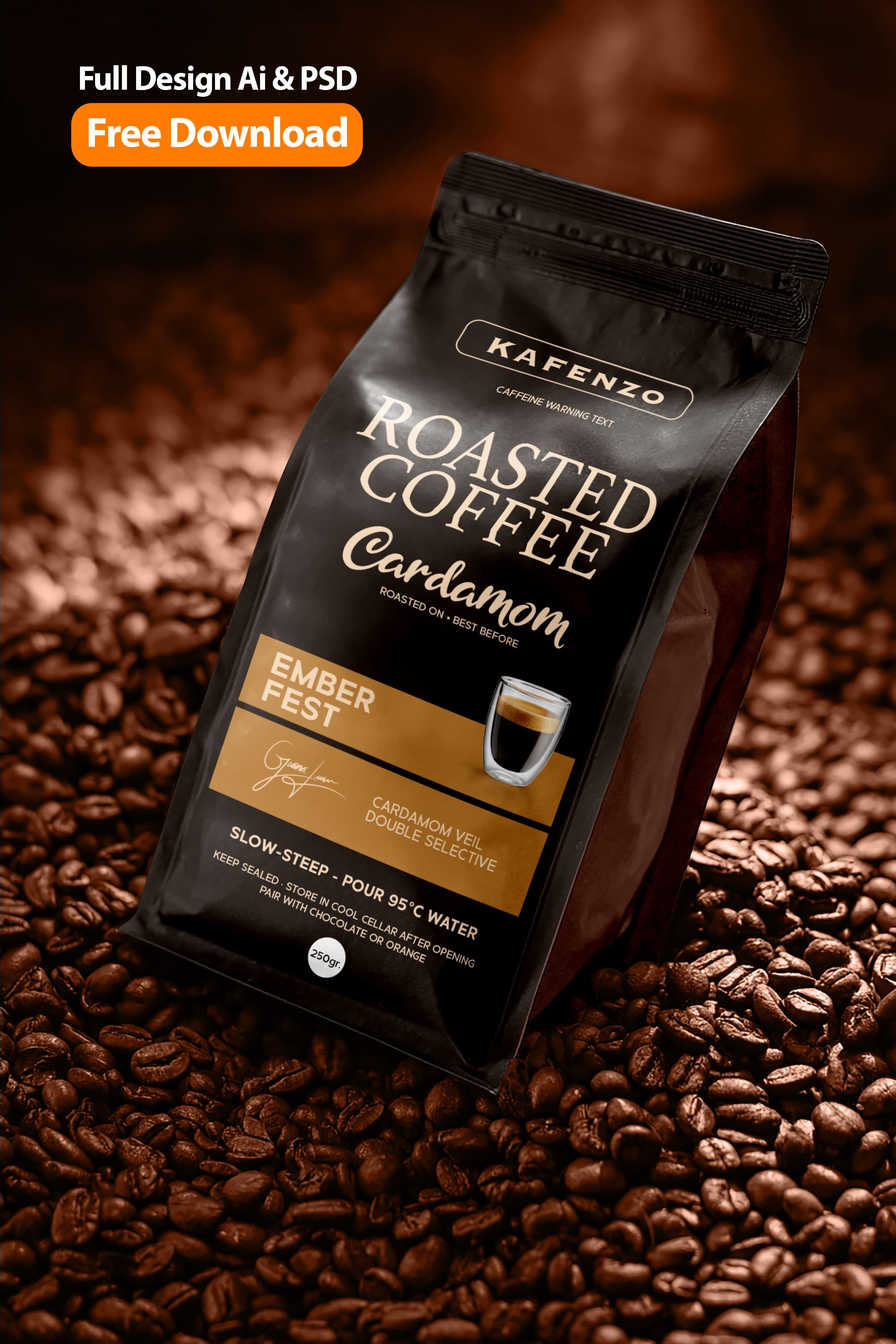 Kafenzo Ember Fest Cardamom Roasted Coffee Packaging Design | Brandex