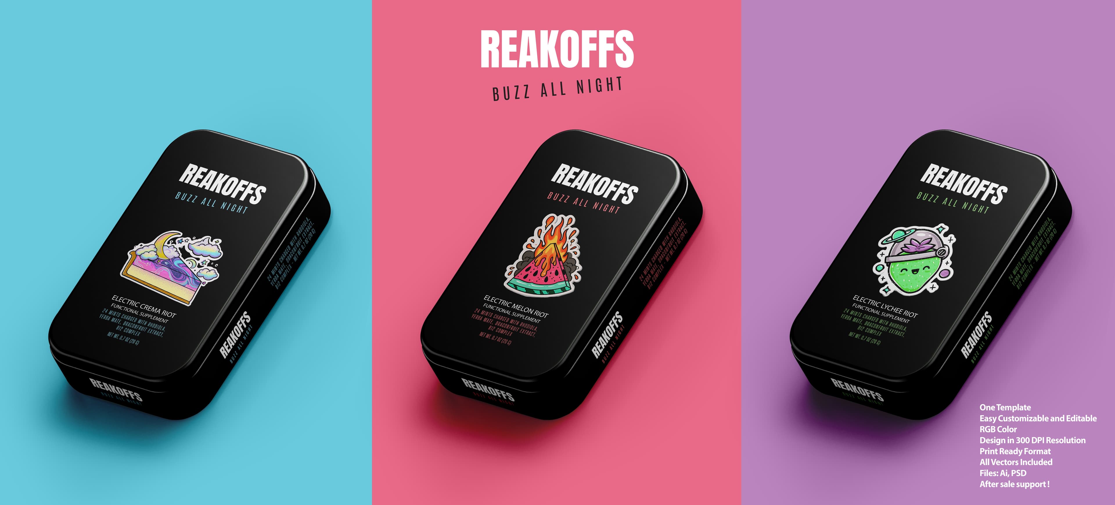 REAKOFFS Buzz All Night Packaging Template Free for Branding!