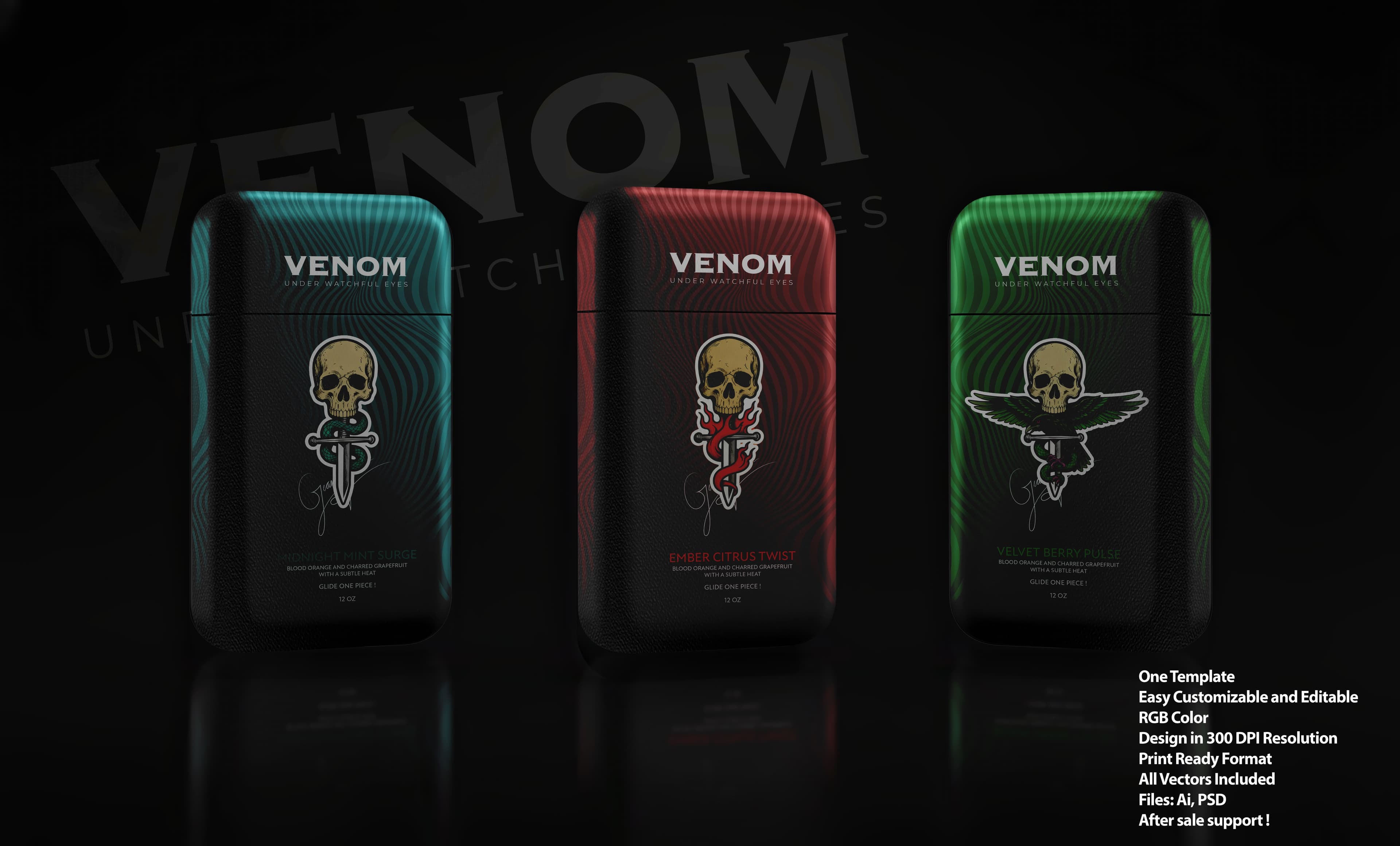 VENOM - Skull & Serpent Themed Packaging Mockup Template