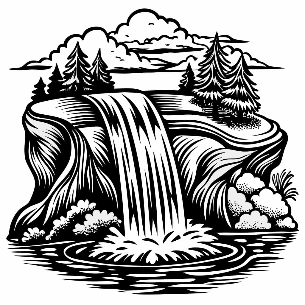 Serene Waterfall Vector Illustration