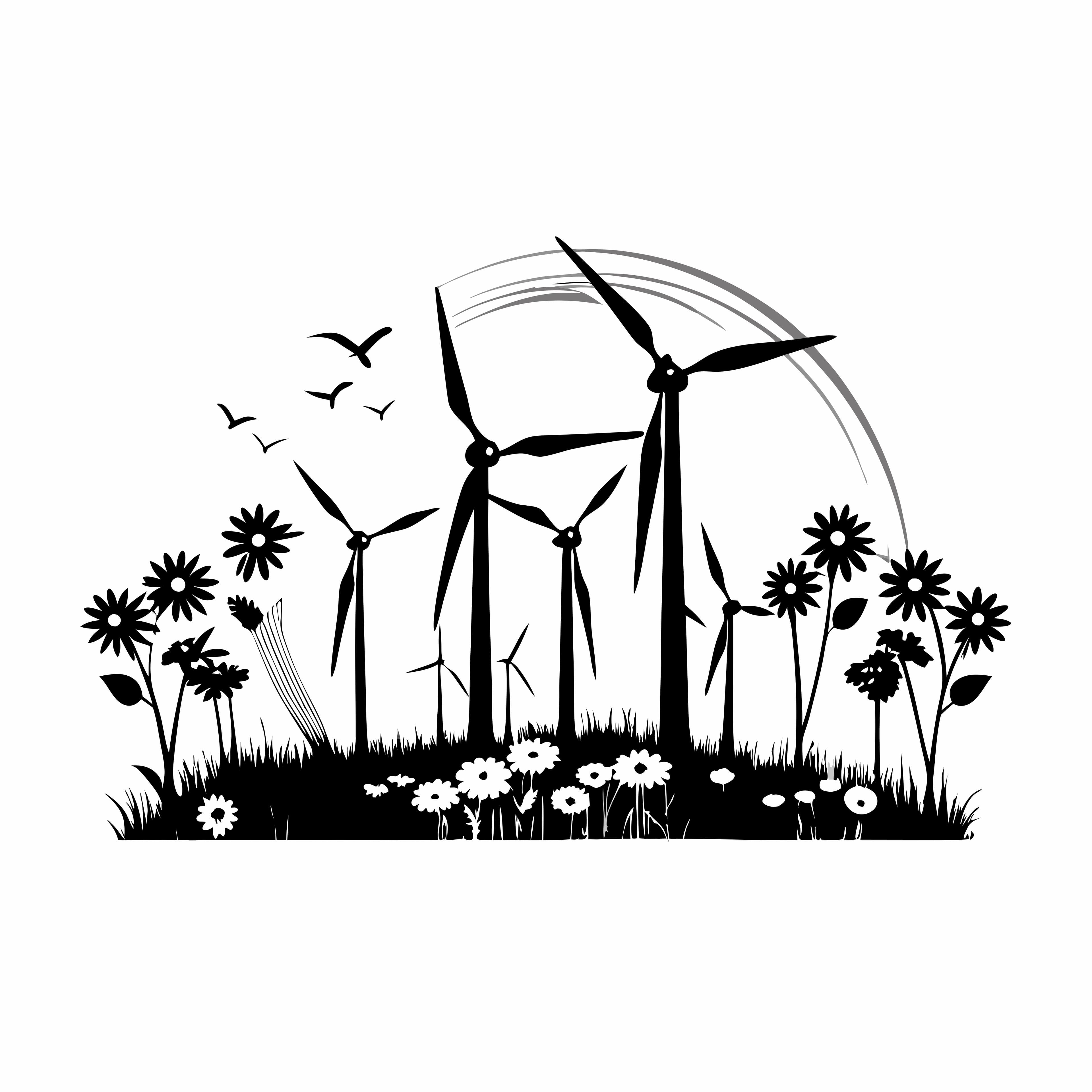 Serene Wind Farm Sunset Illustration