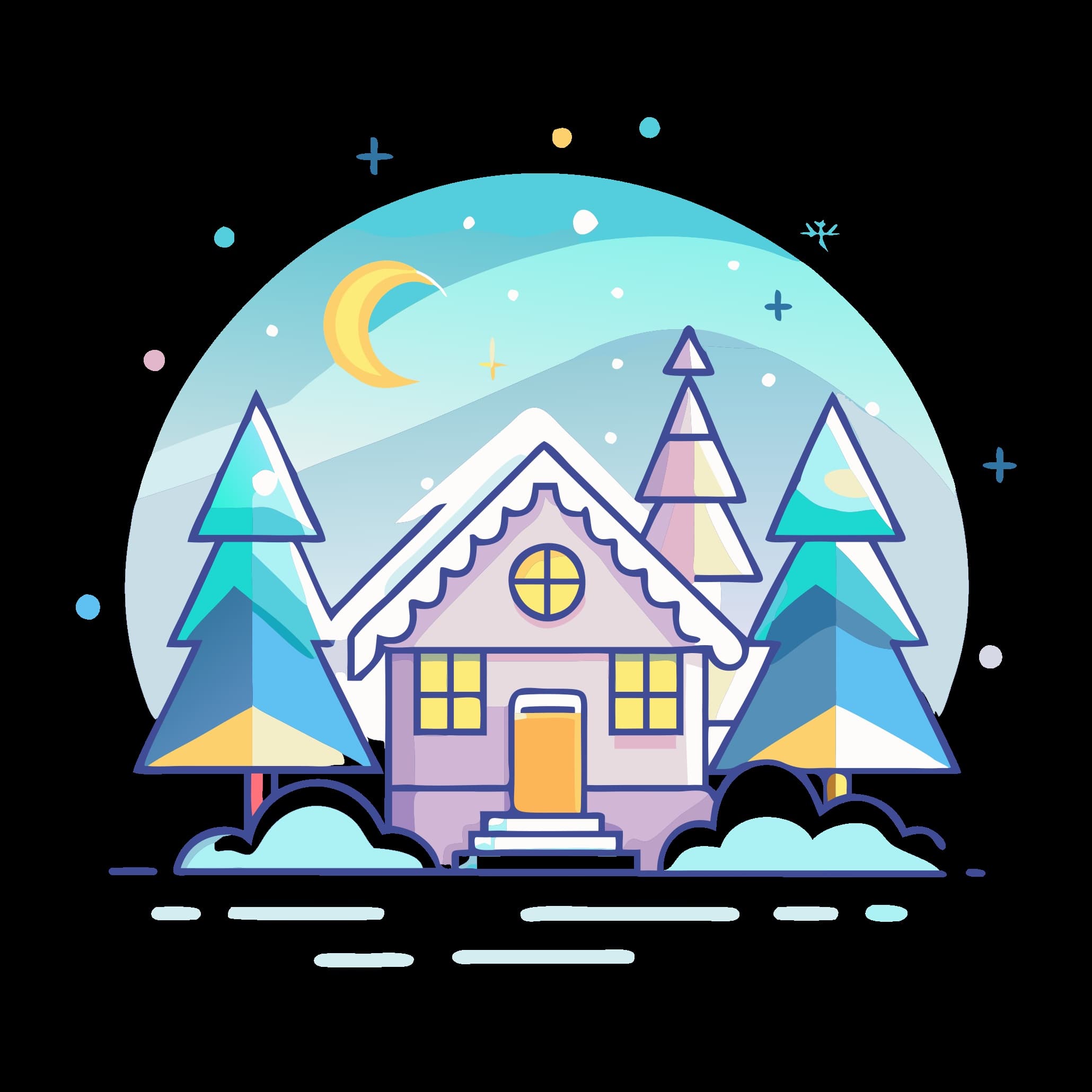 Abstract Holiday Snow-Covered Cabin Scene