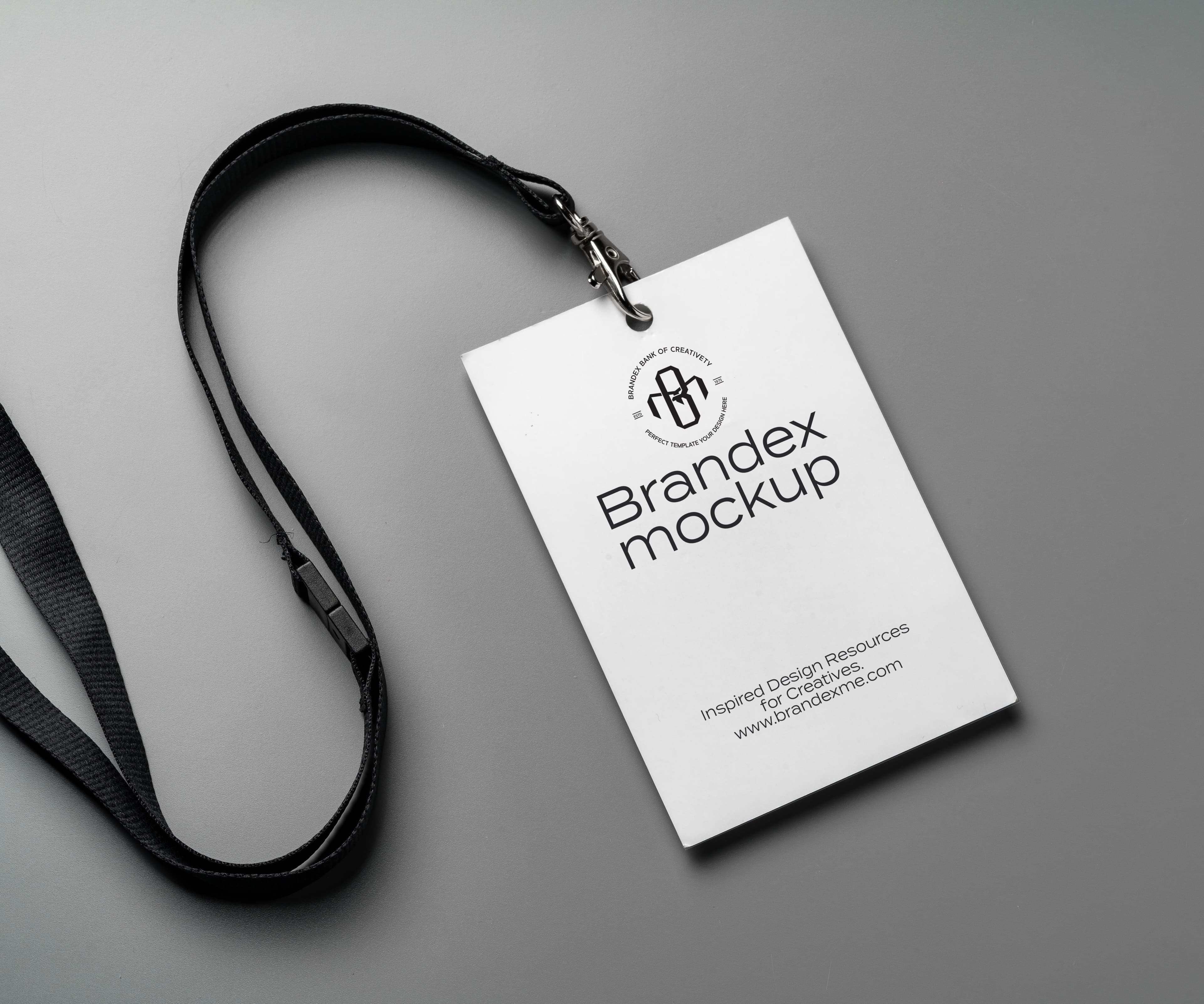 Vertical ID Badge and Lanyard Mockup on Grey Background