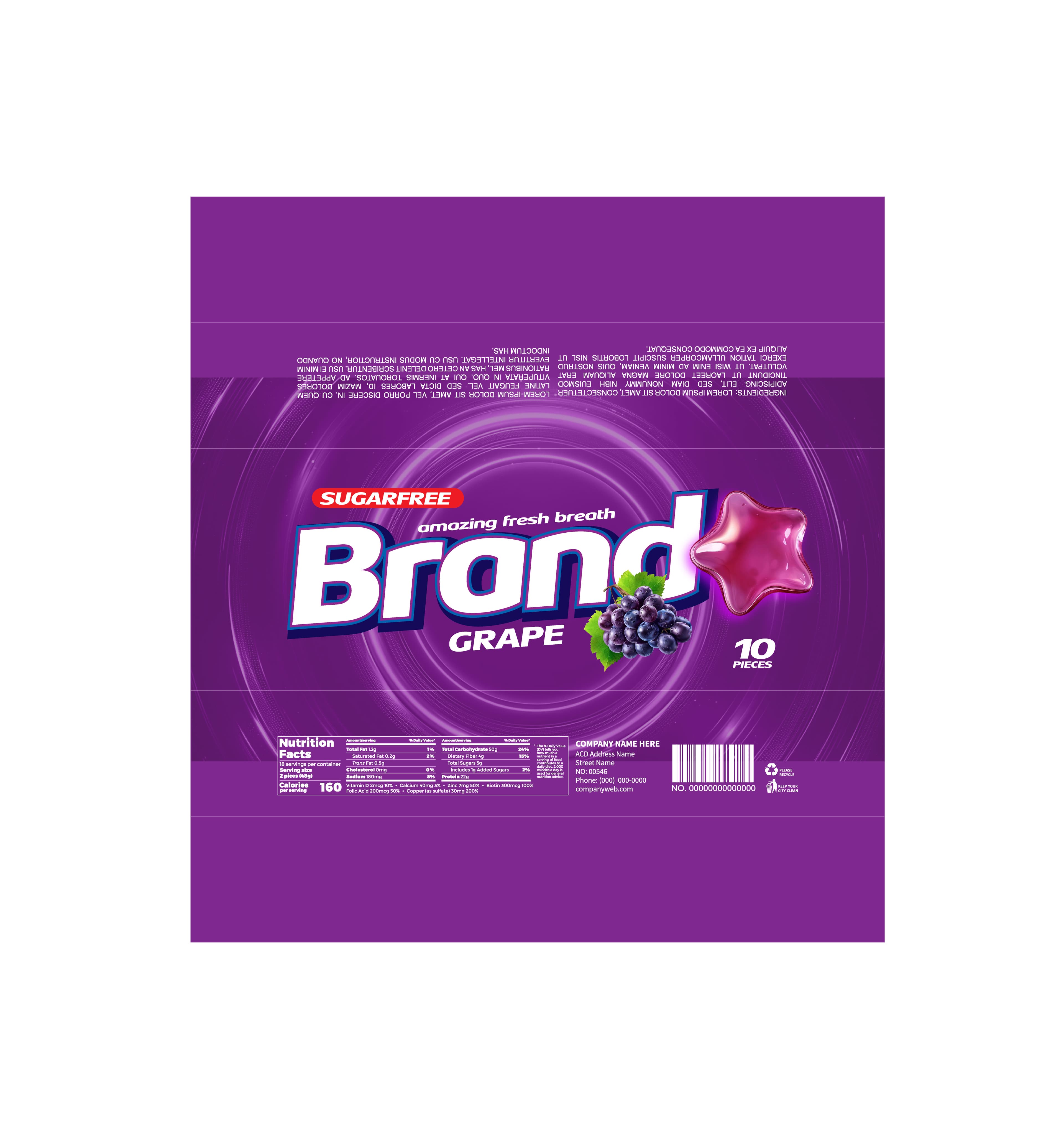 Vibrant grape candy bag packaging design