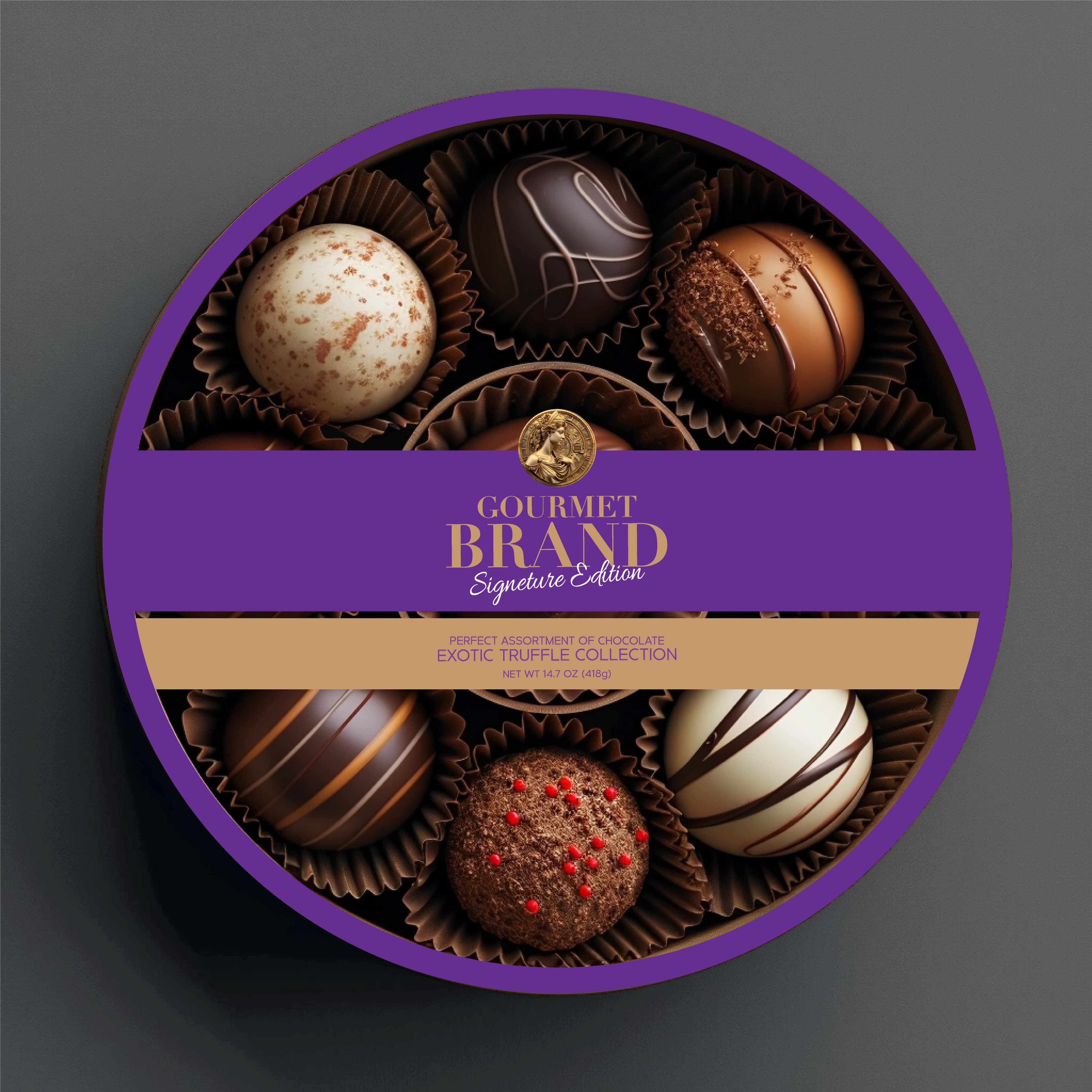 Gourmet truffle round box packaging design