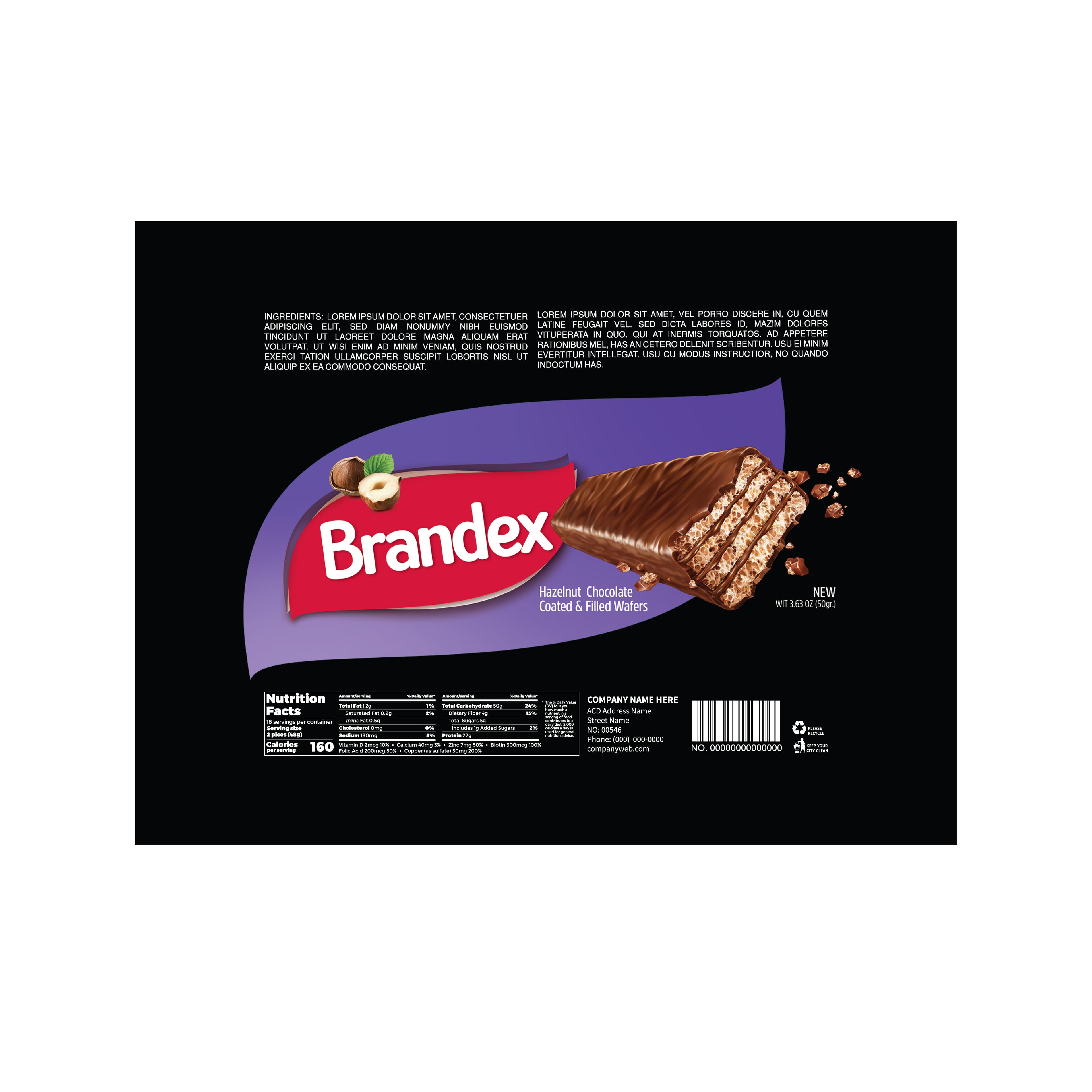 Chocolate hazelnut wafer bar packaging design
