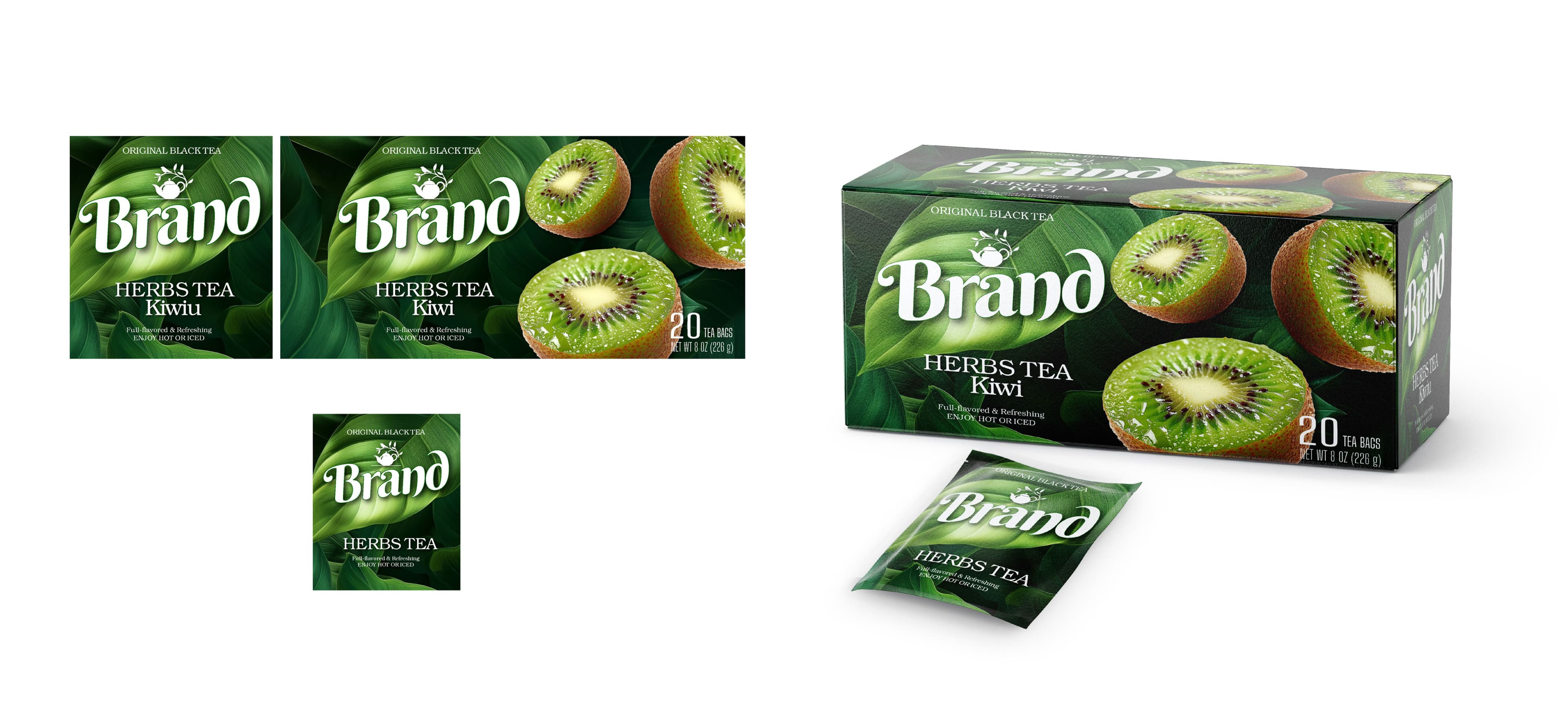 Vibrant kiwi tea box packaging design