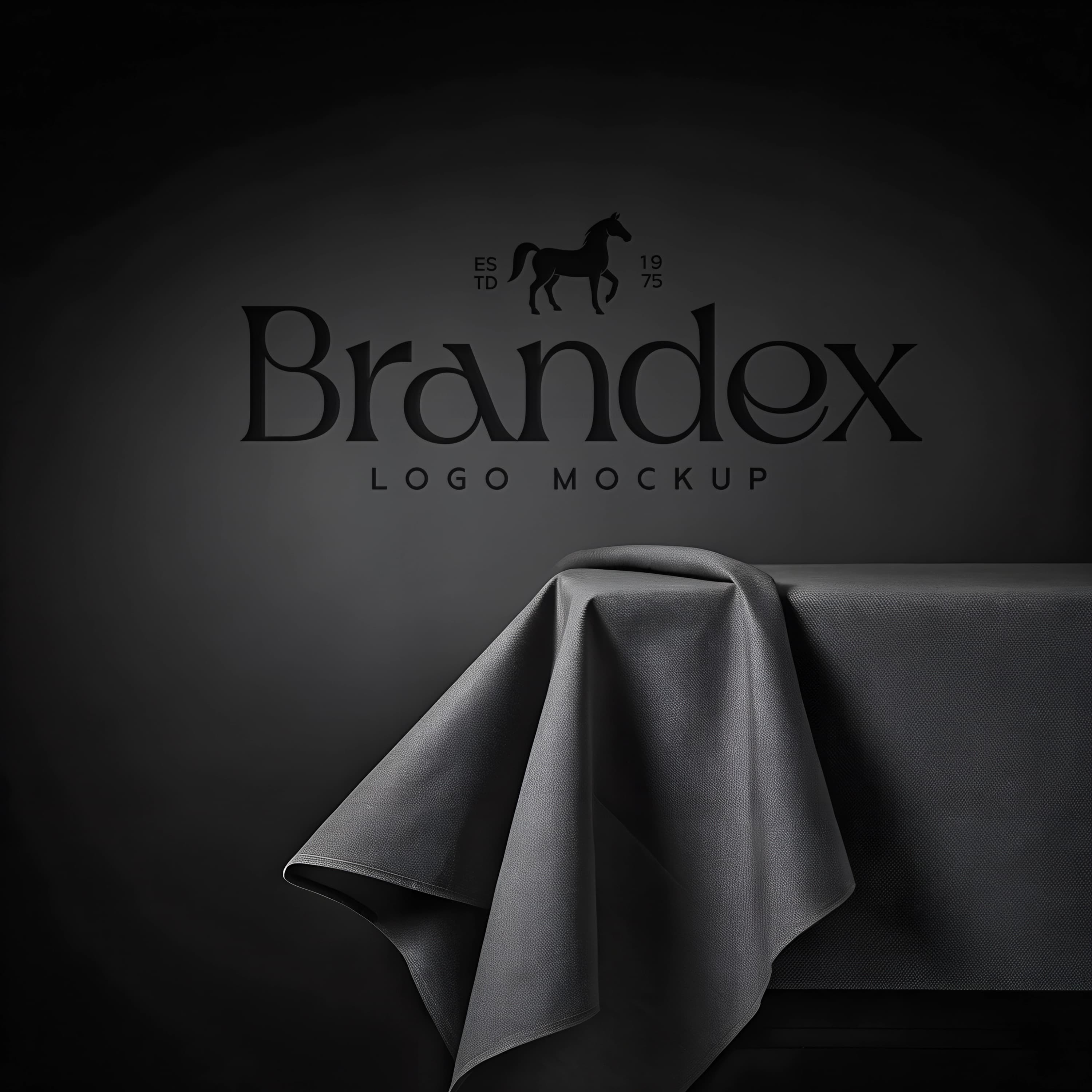 Luxury Black Fabric Drape Logo Mockup 3D Presentation Display