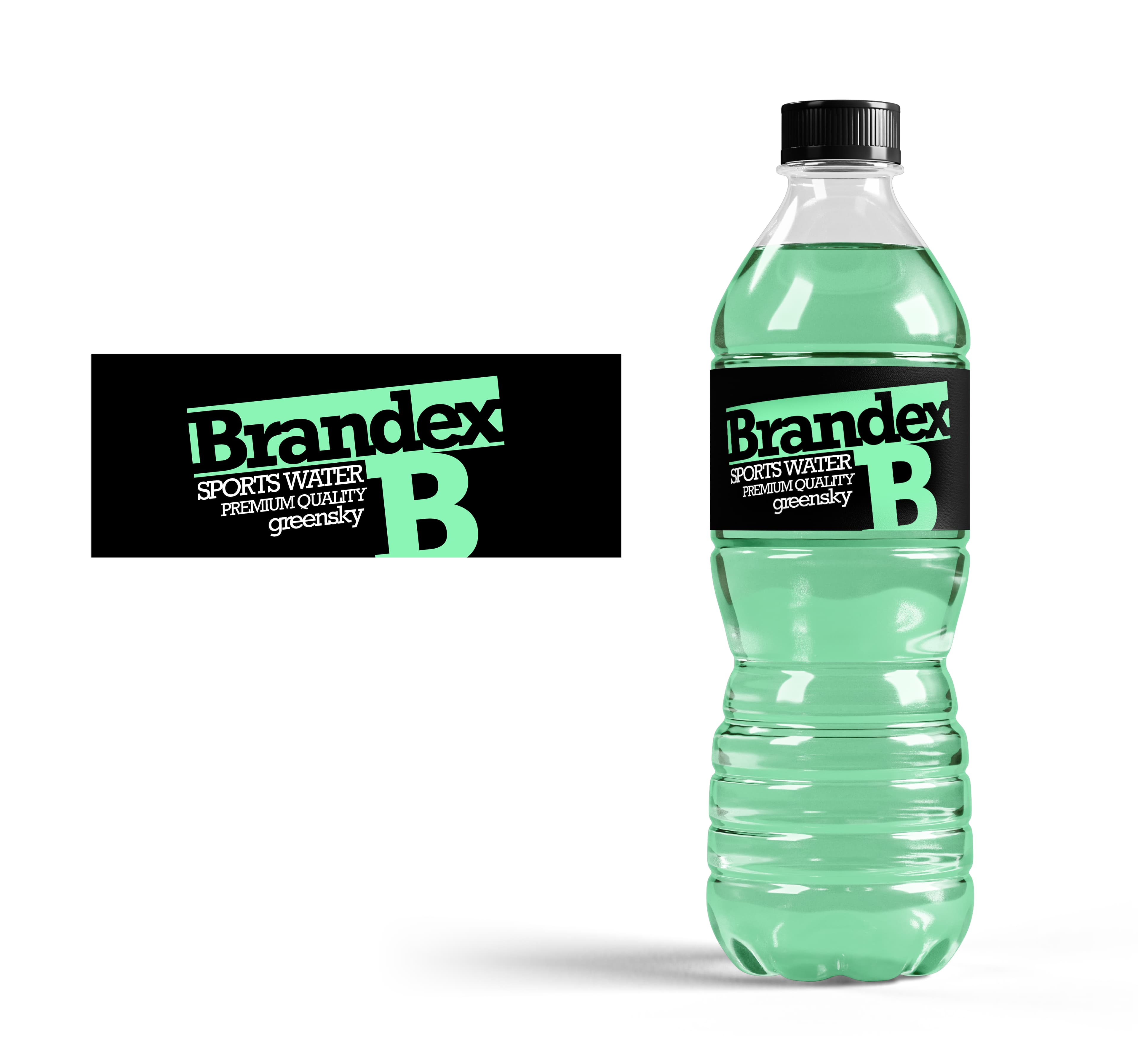 Bold black and mint sports water bottle packaging design