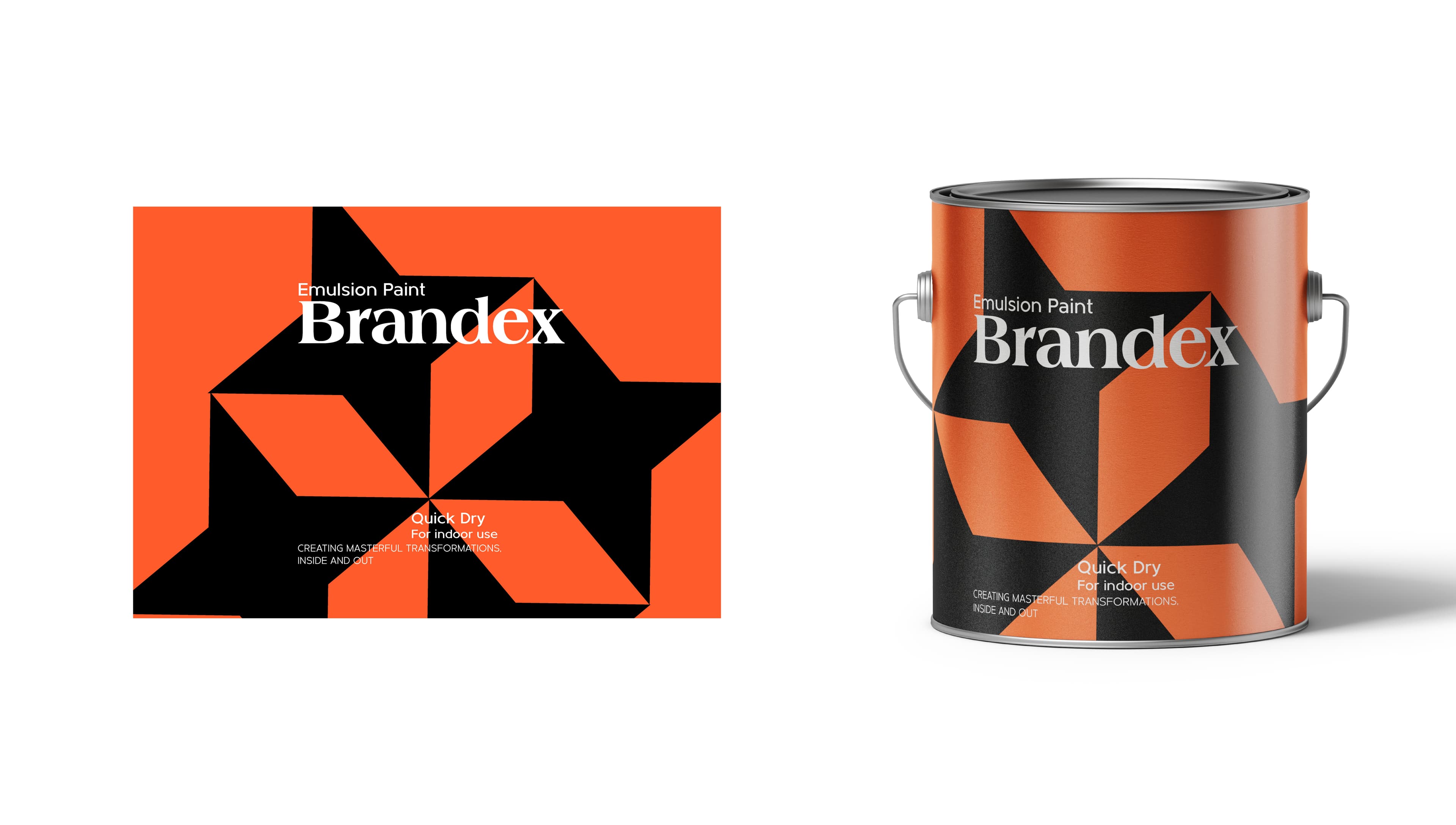 Geometric orange black paint can packaging design