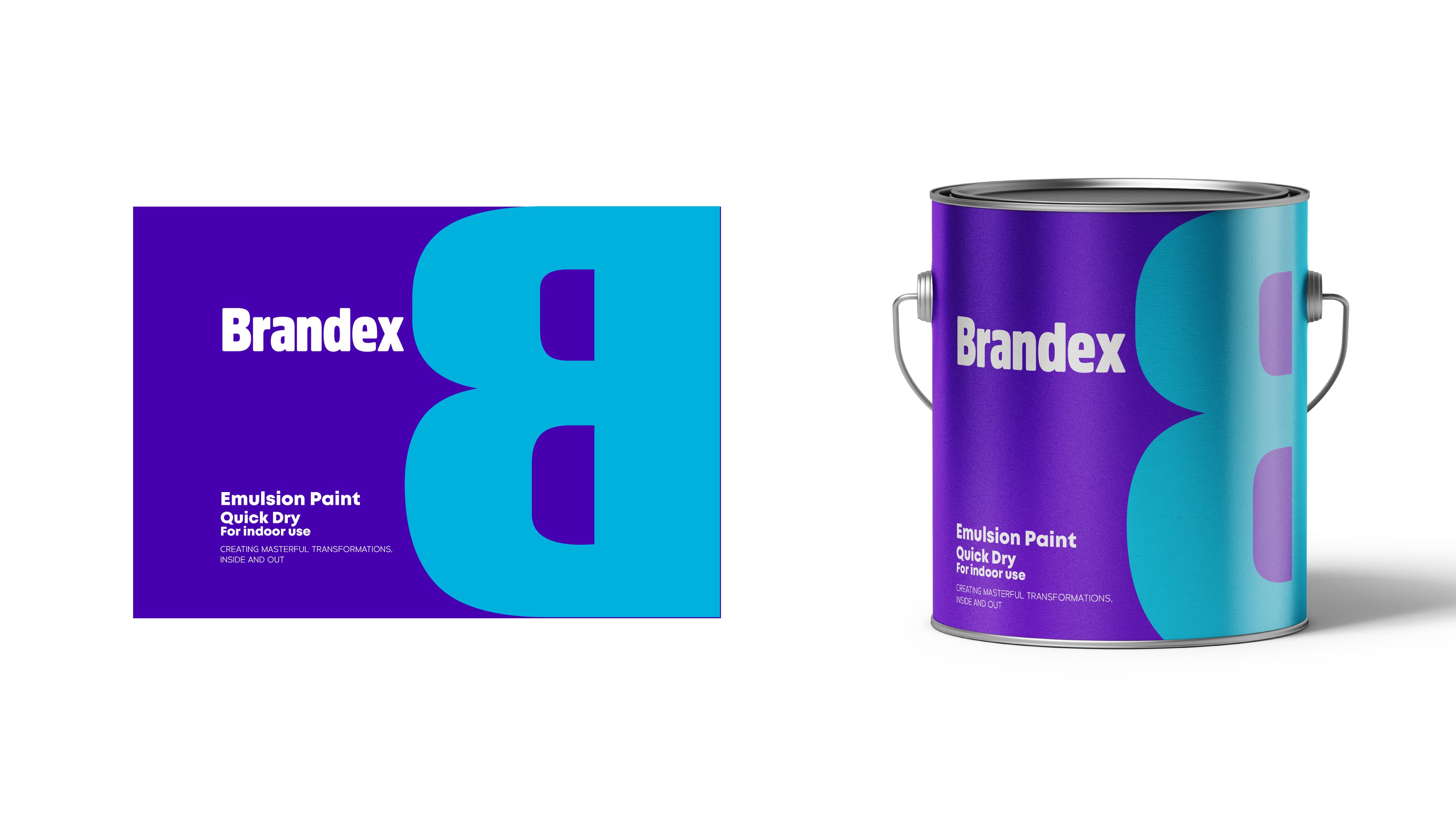 Vibrant purple and blue paint can packaging design