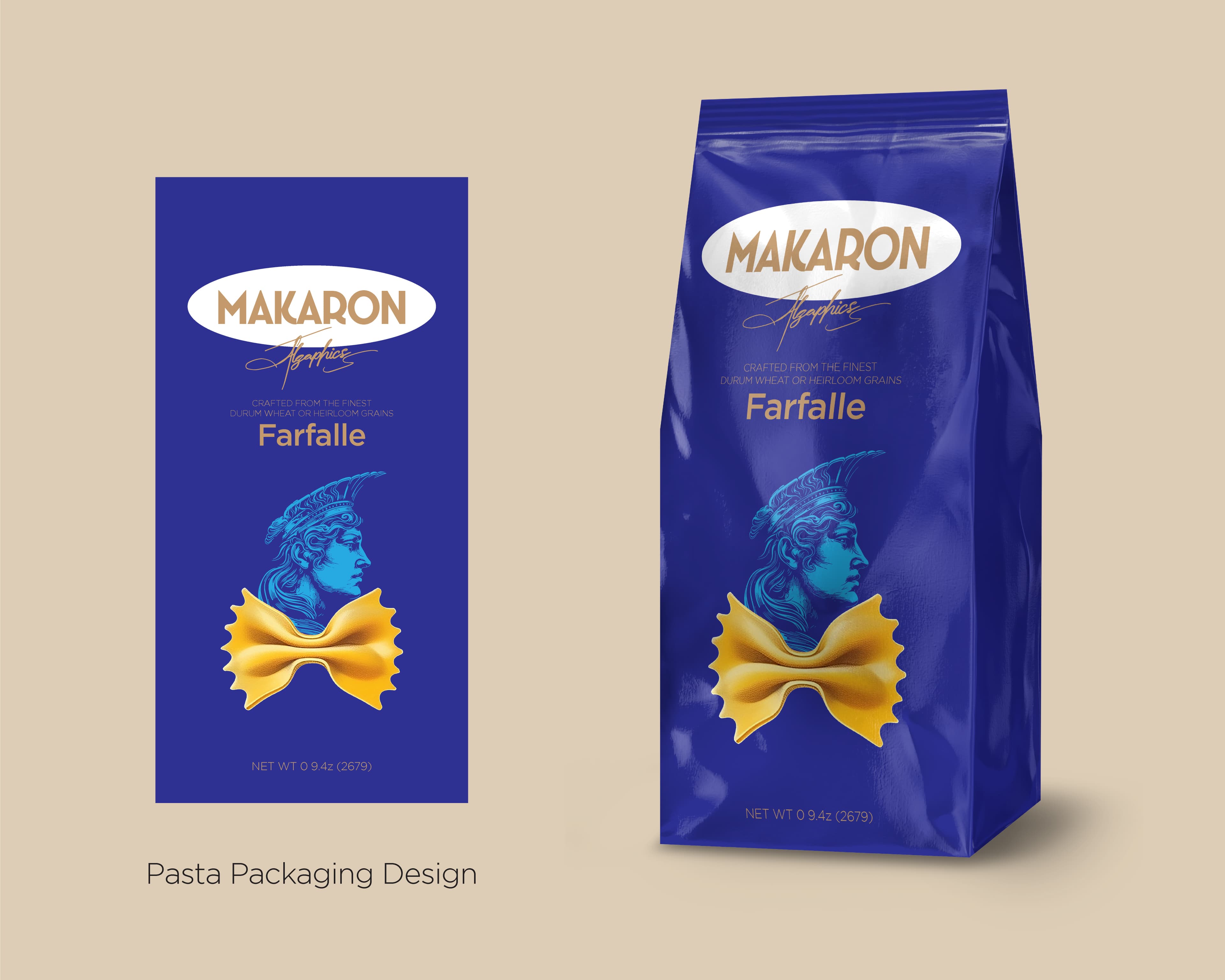 Royal blue pasta bag packaging design