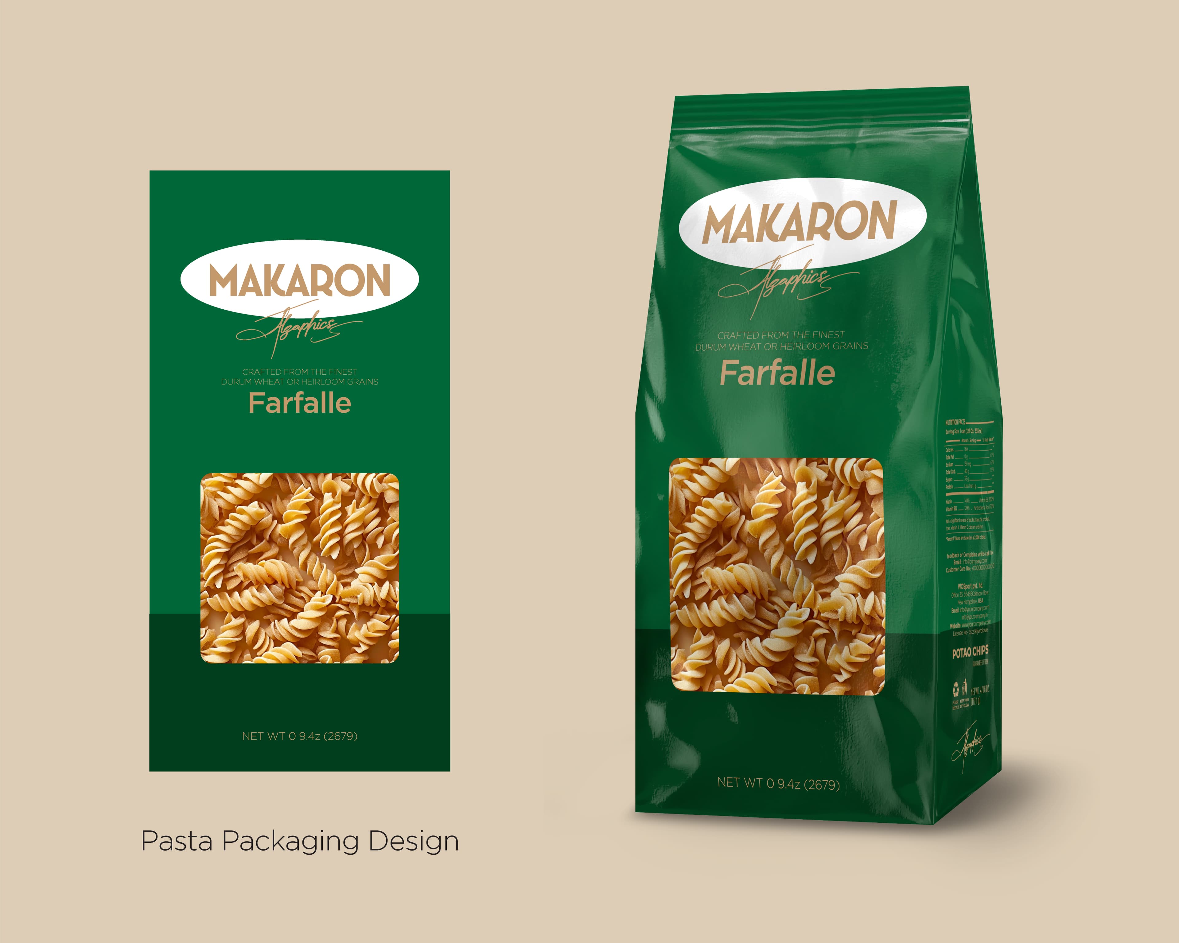 Elegant green pasta packaging design