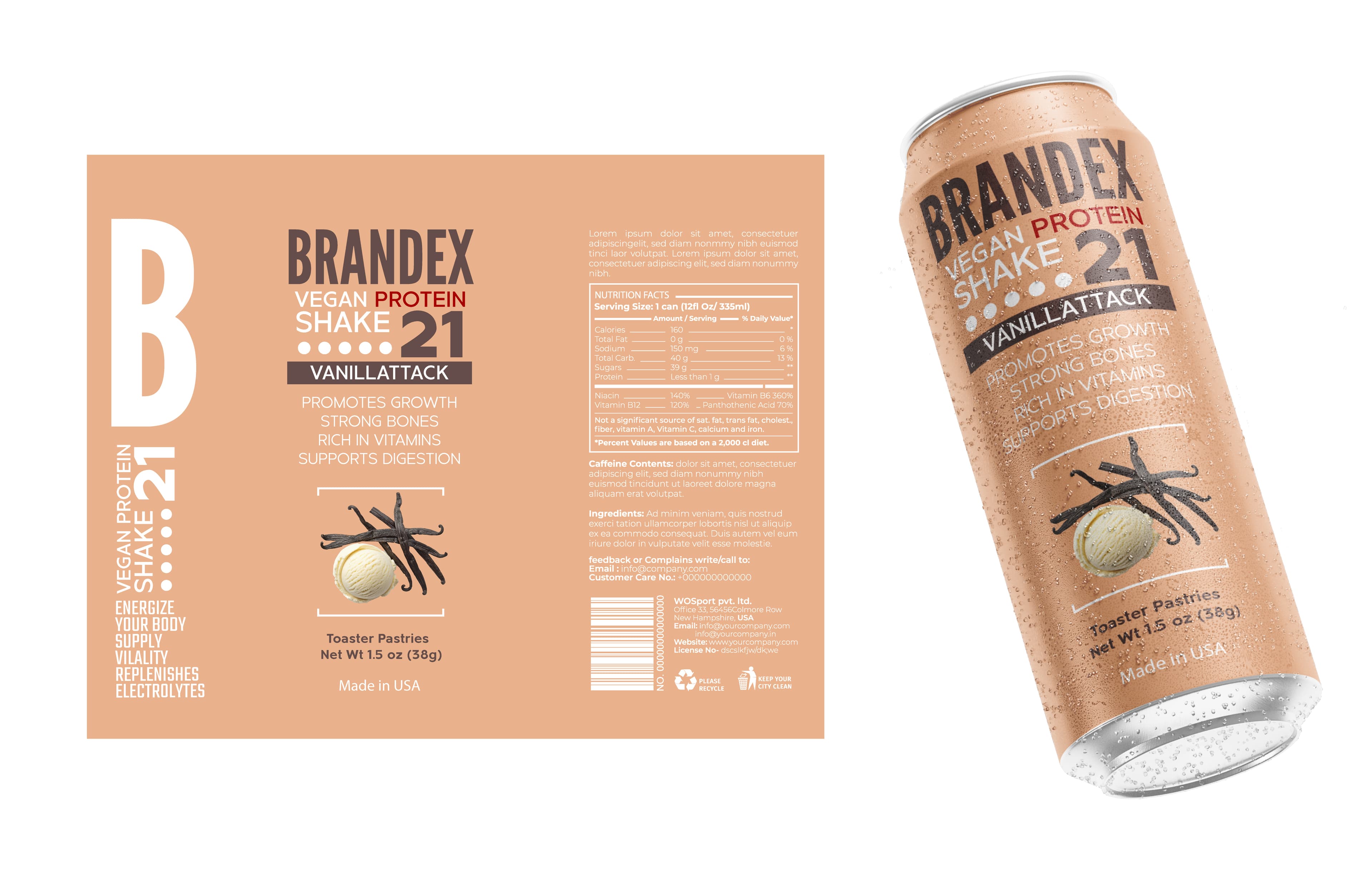 Vegan protein shake can packaging design