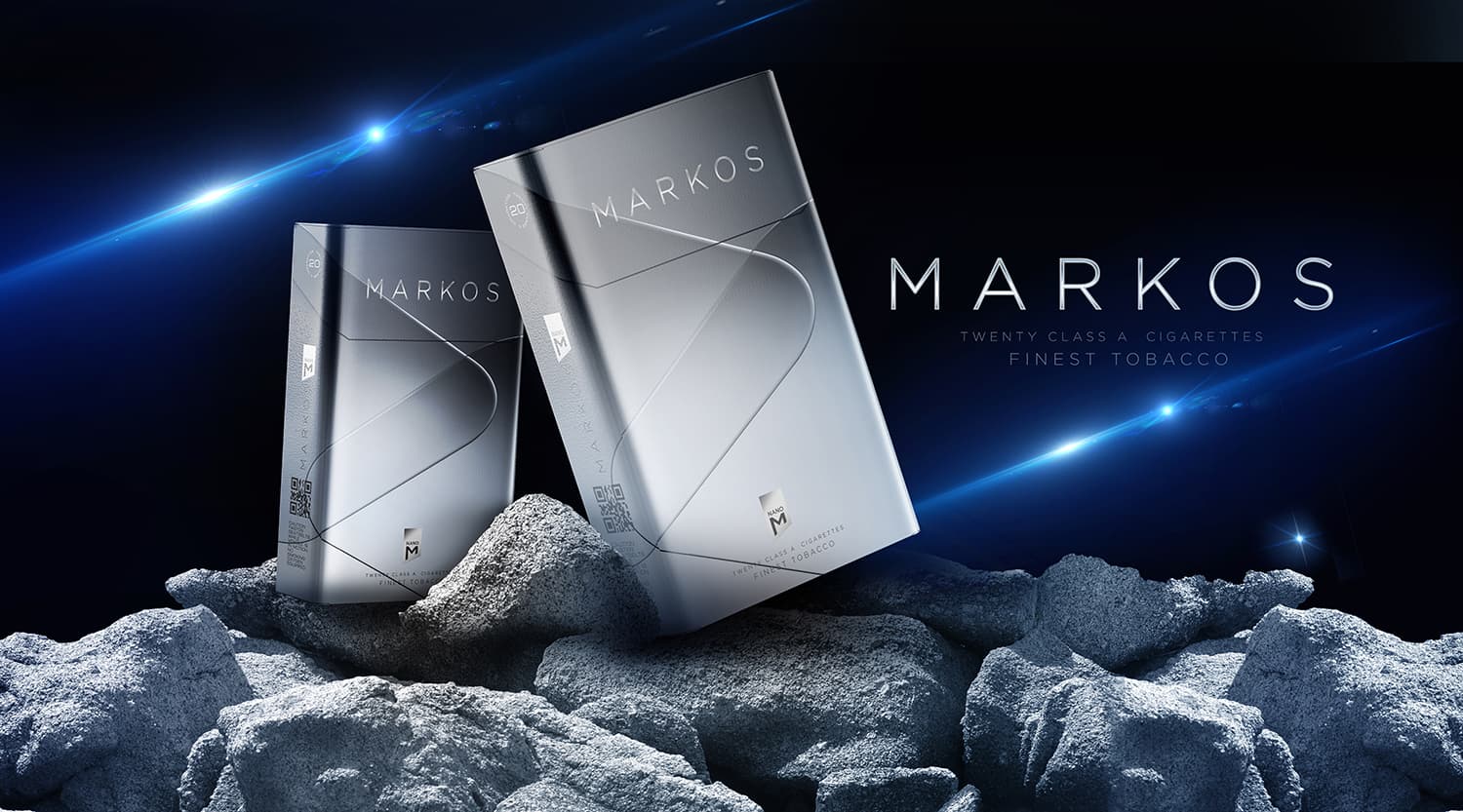 Futuristic chrome cigarette box packaging design