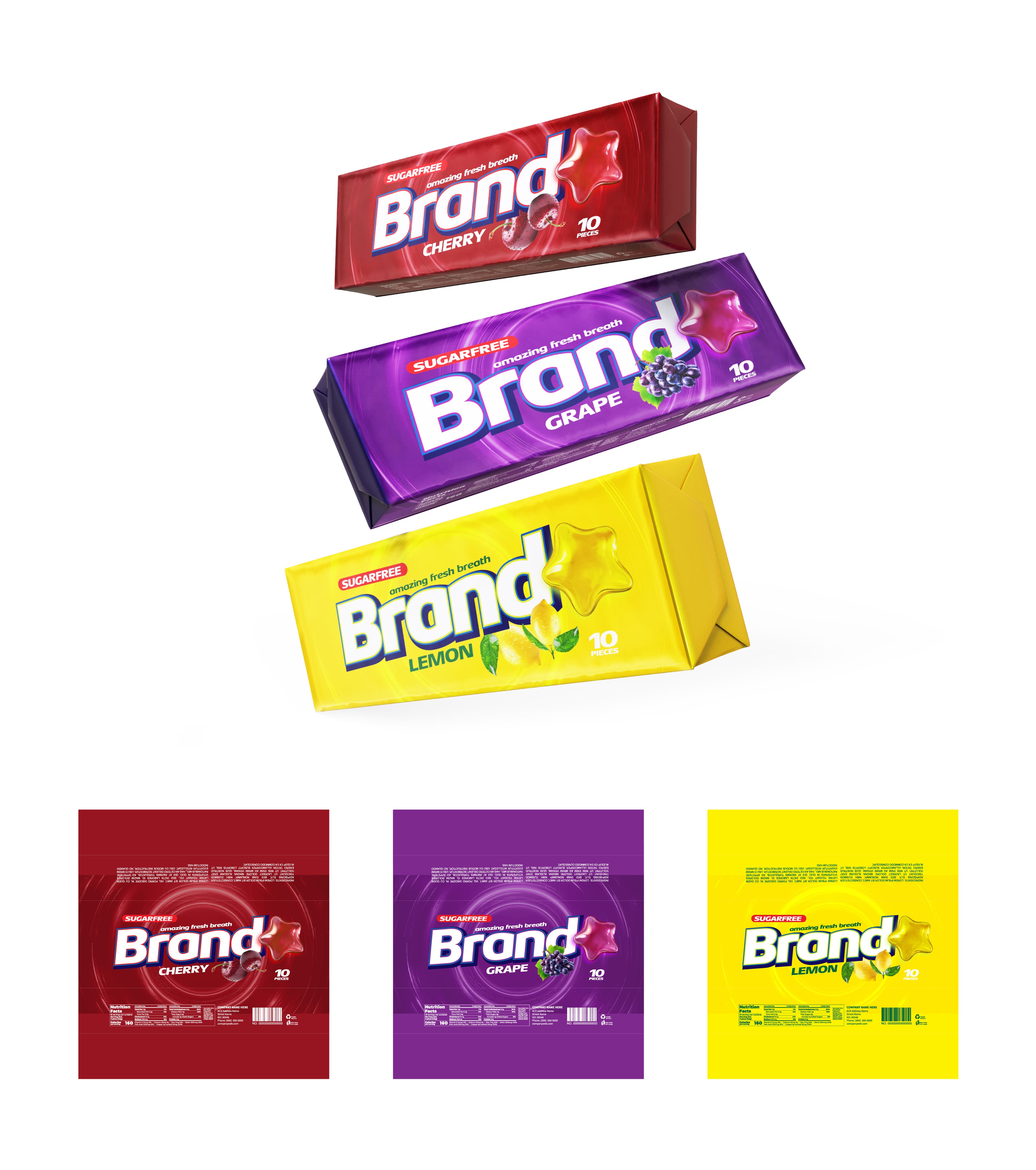 Vibrant fruit candy box packaging design