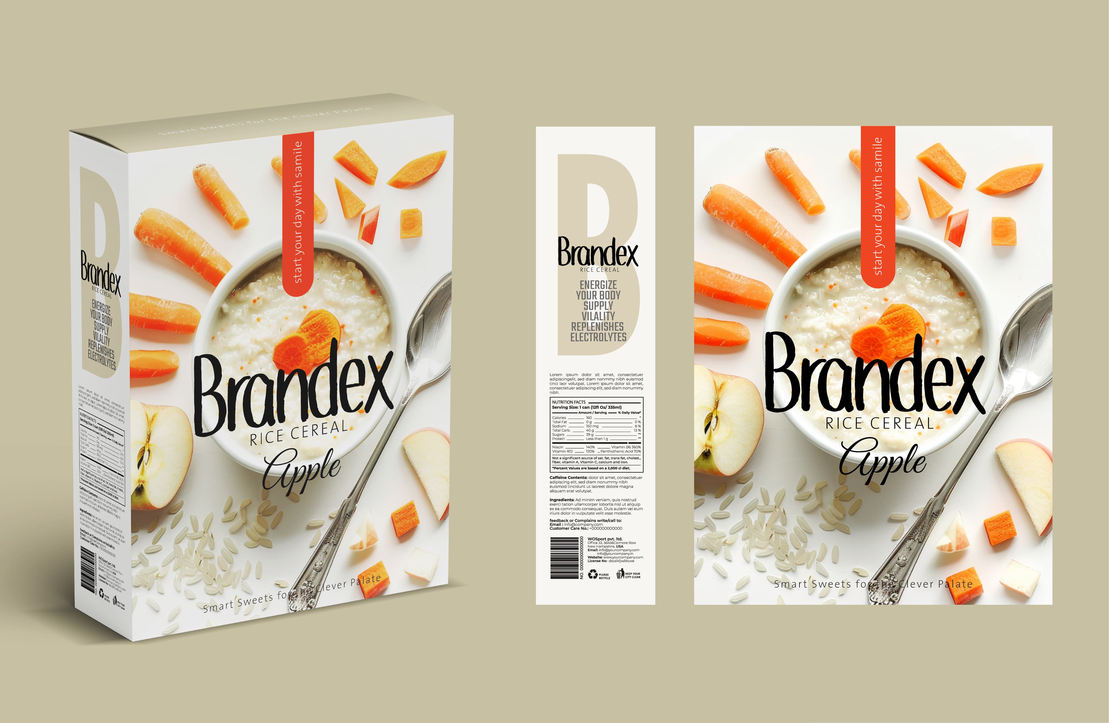 Bright fruity rice cereal box packaging design