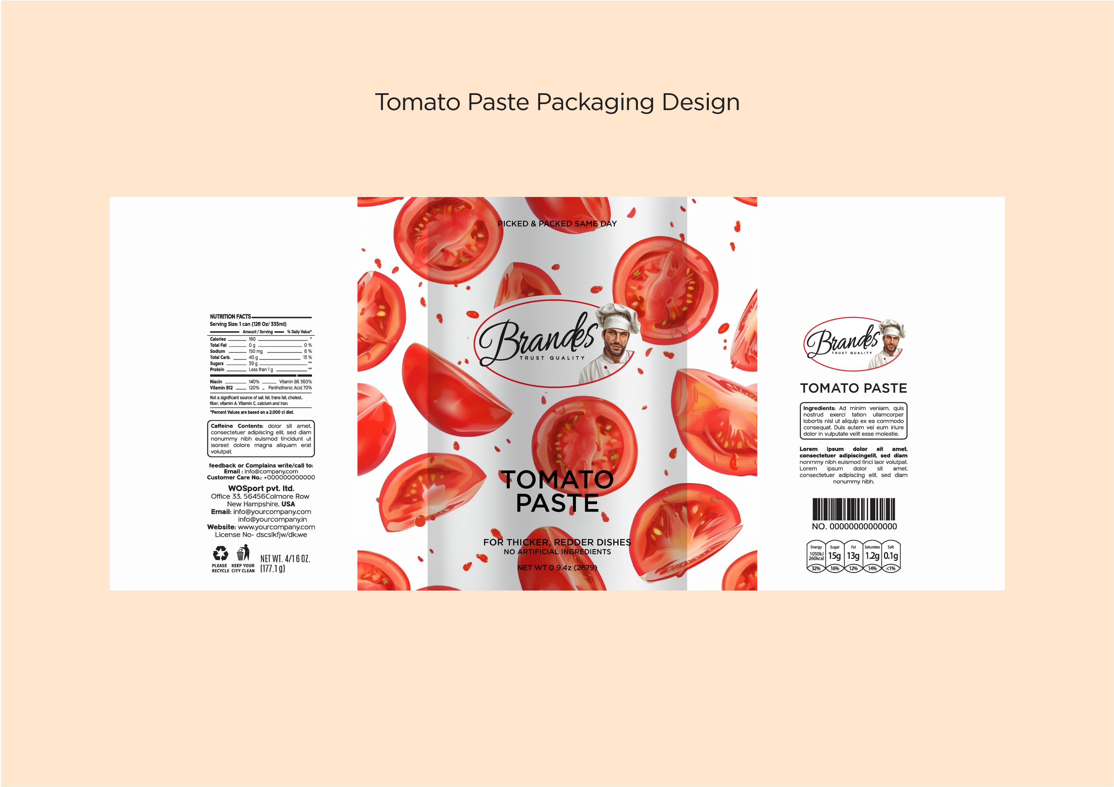 Vibrant tomato paste pouch packaging design
