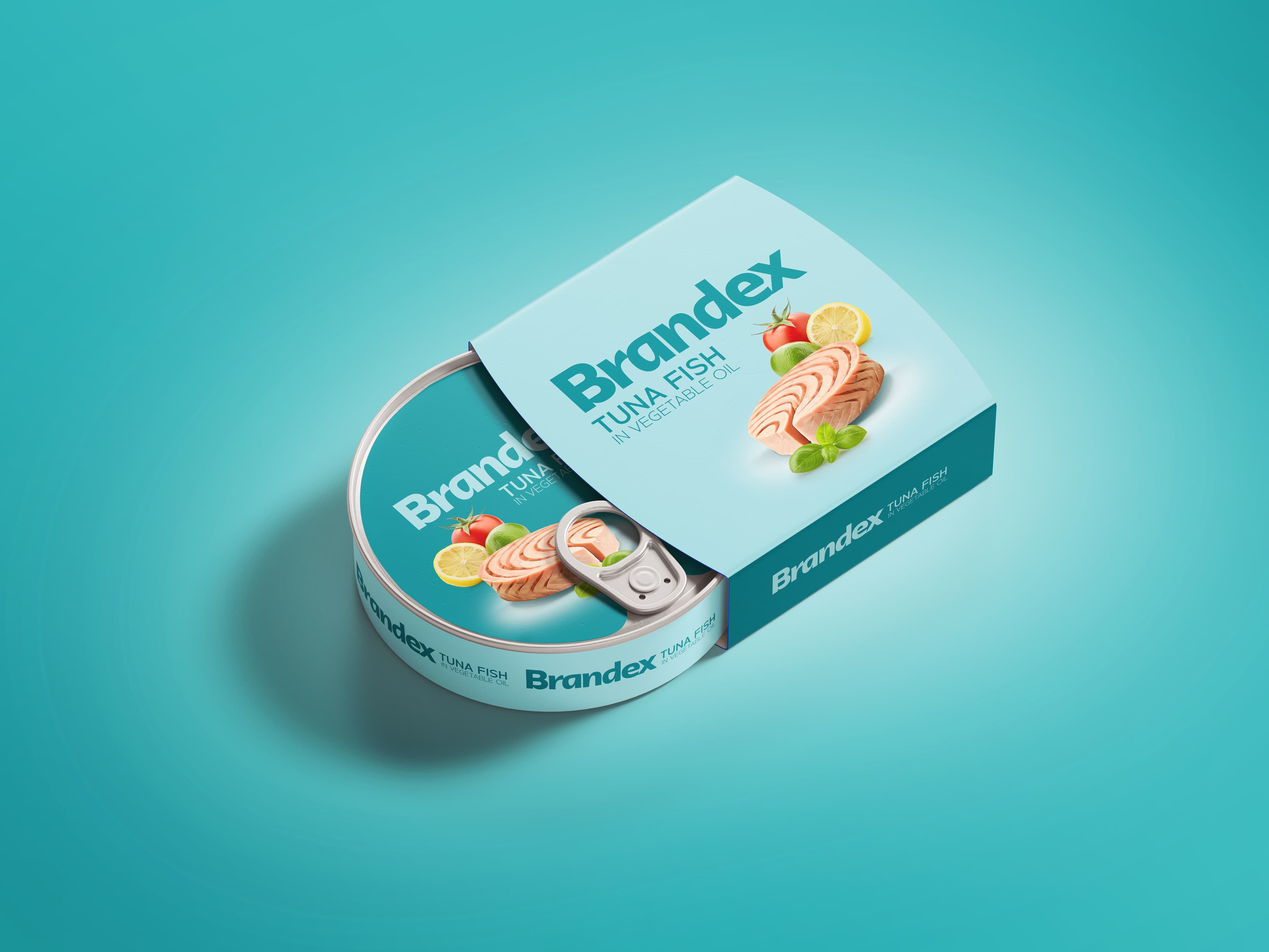Elegant turquoise tuna can packaging design