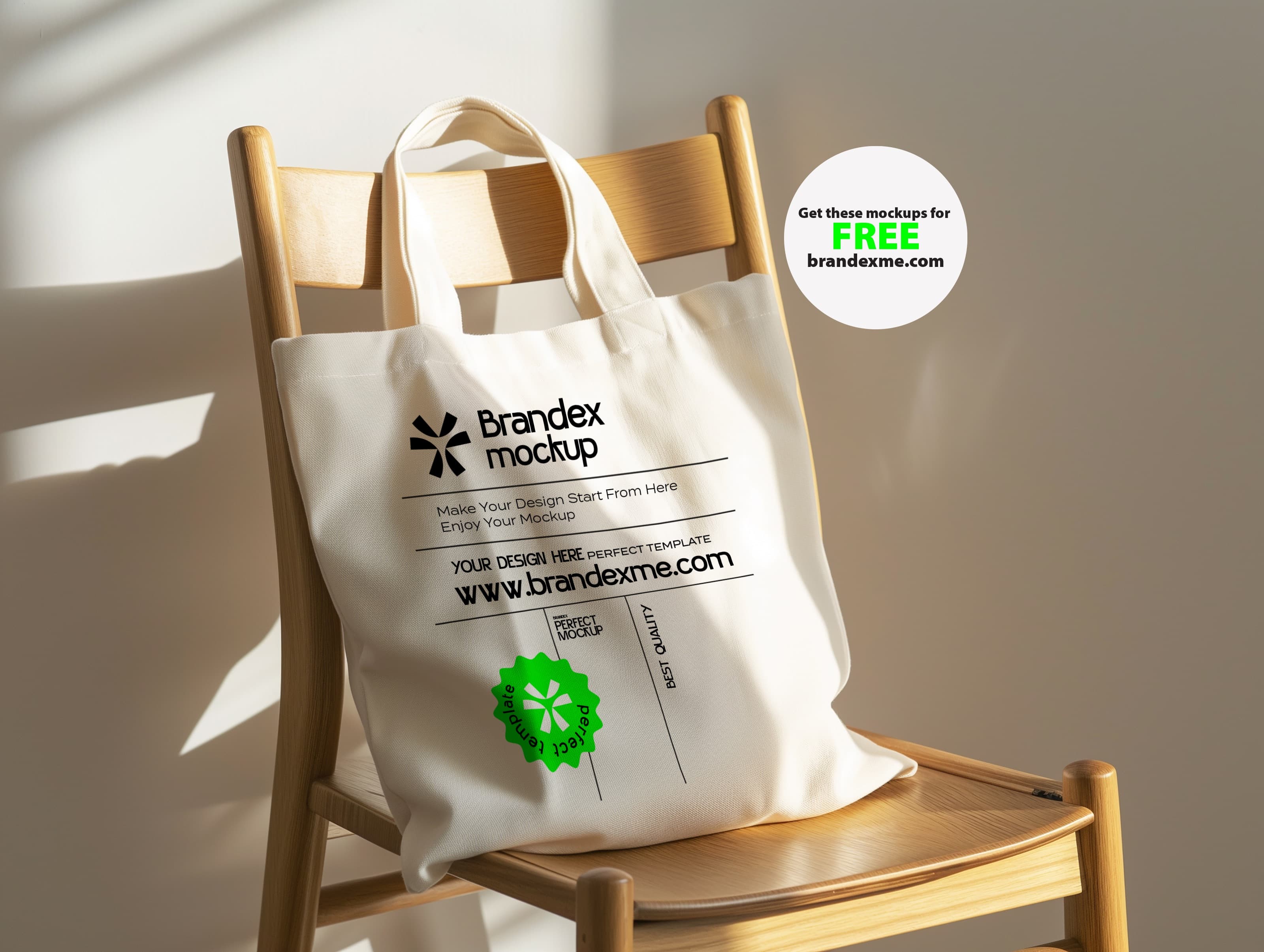 Realistic Canvas Tote Bag Mockup On Wooden Chair