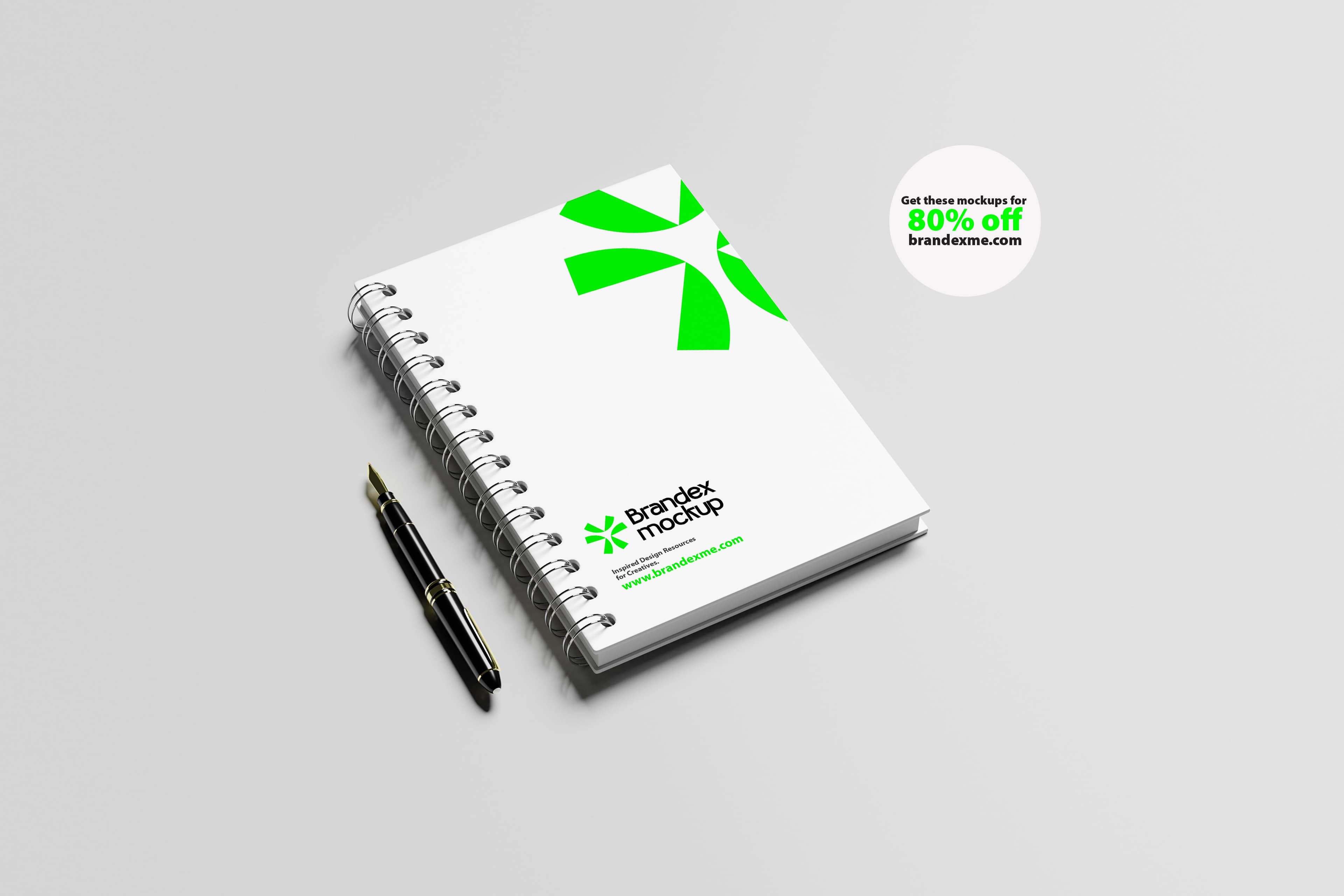 Spiral-bound Notebook Mockup with Pen Minimalist Gray Background