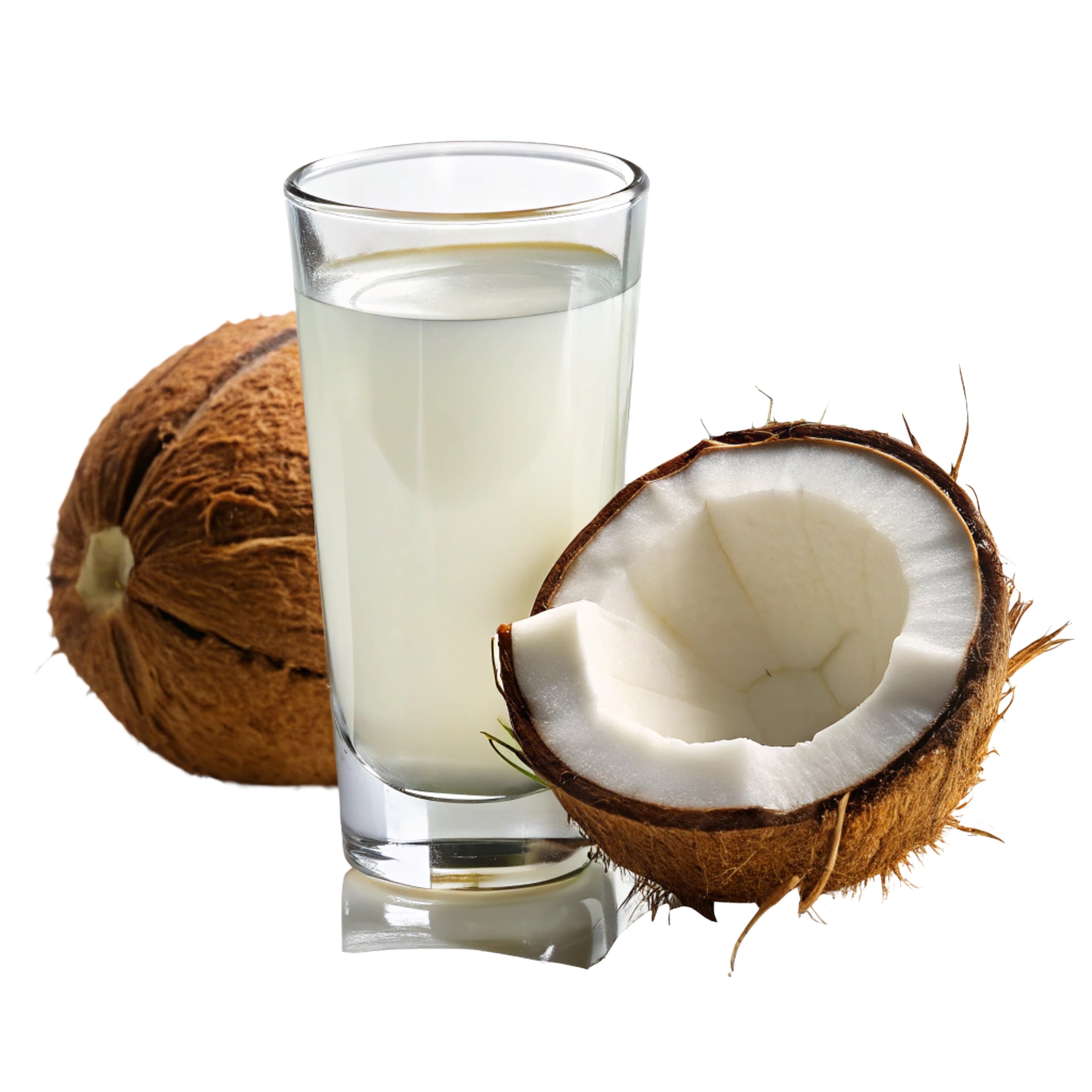 Refreshing Coconut Water with Coconut Chunks - Isolated Image