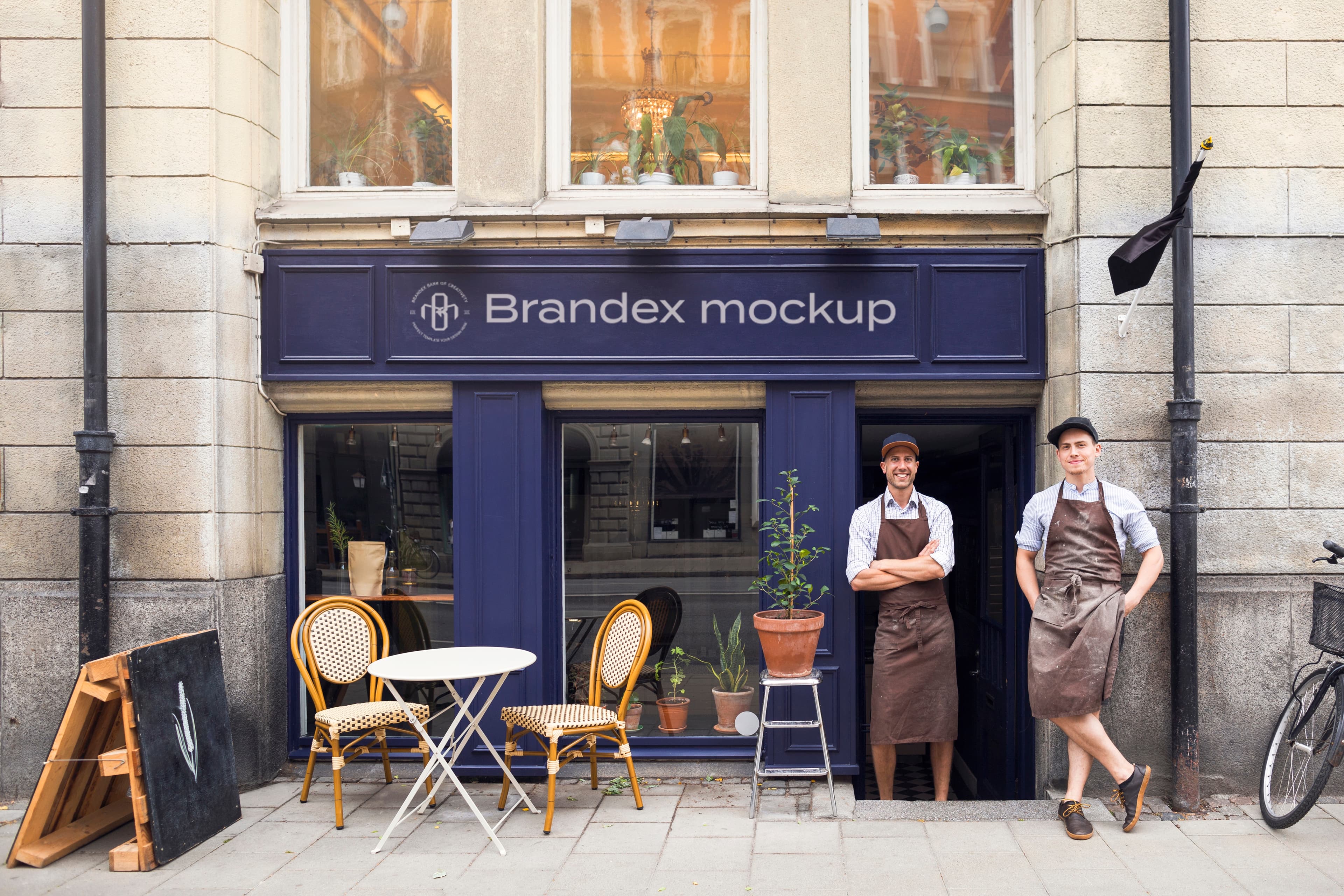 Photorealistic Cafe Storefront Signage Mockup PSD Editable