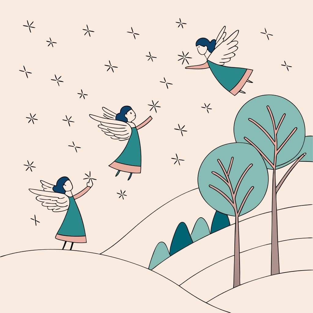 Elegant Snowflake to Angel Transition Illustration