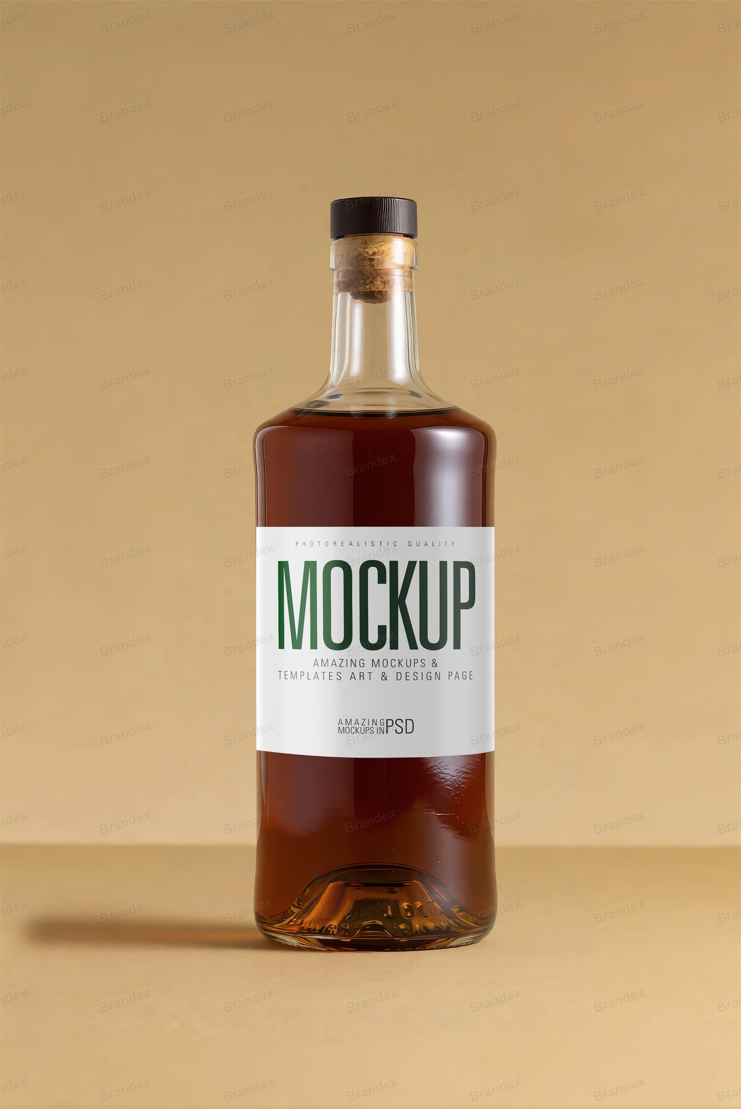 Amber Whiskey Bottle Mockup — Tan Studio Backdrop
