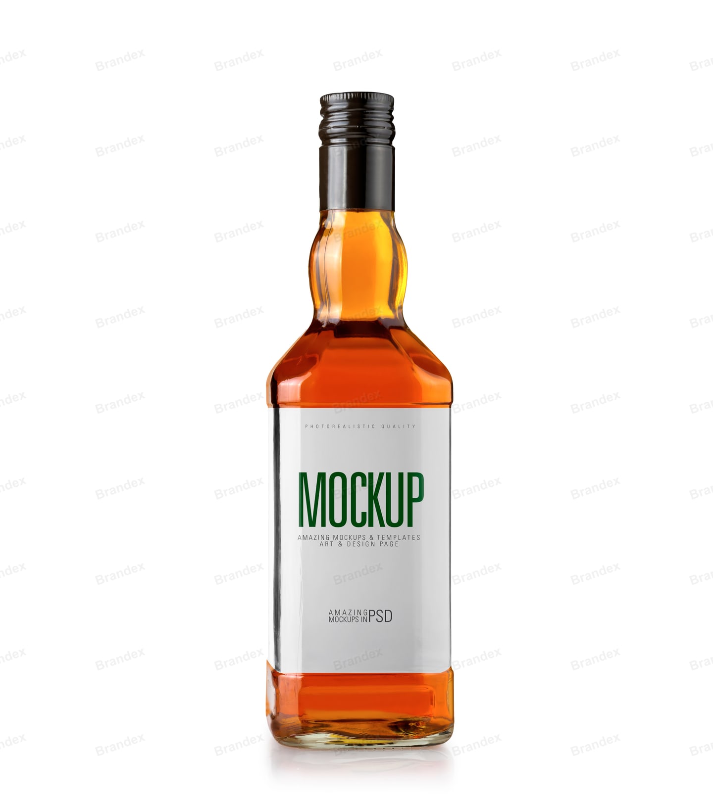 Amber Whiskey Flask Bottle Mockup — Black Cap