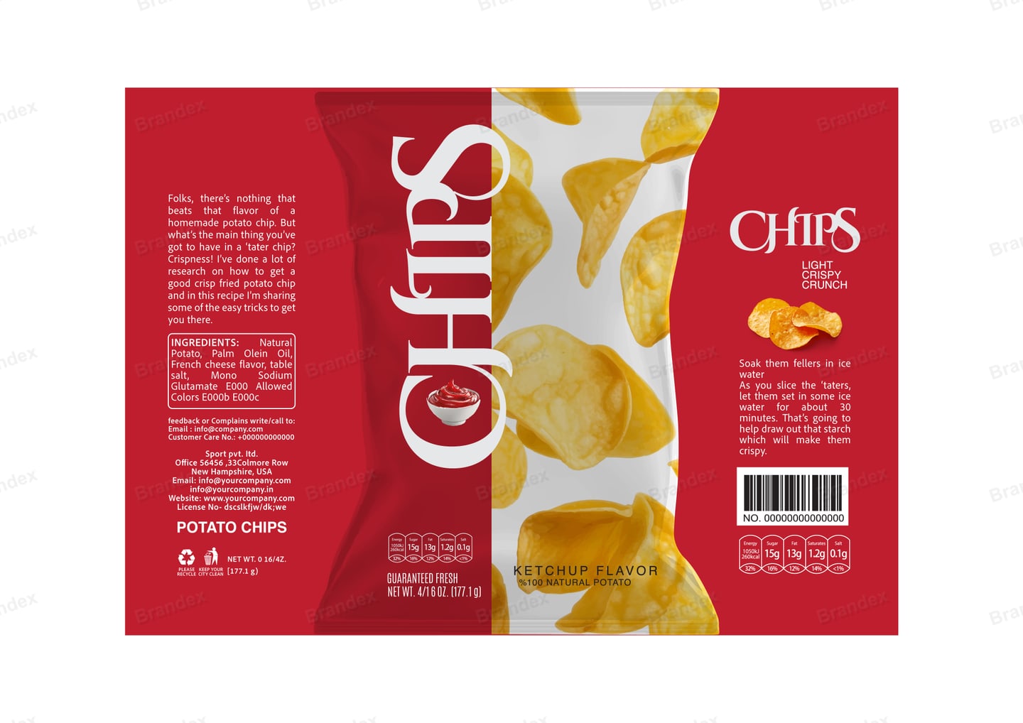 Brandex Ketchup Flavored Wavy Potato Chips Packaging Mockup — Chips Photo Wave Split