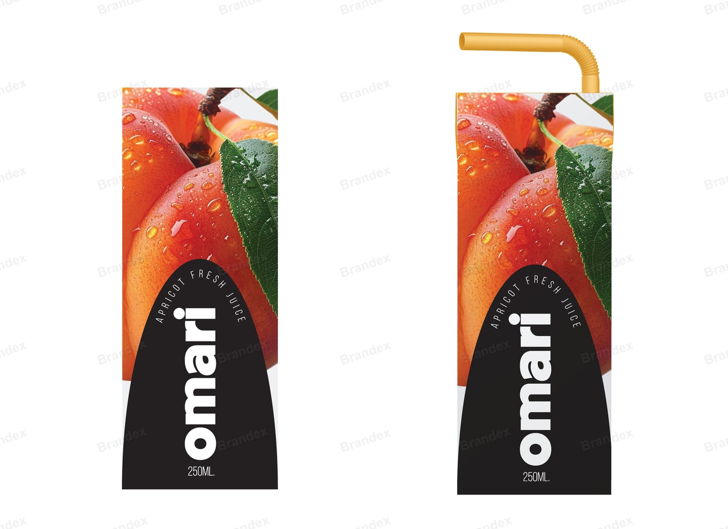 Omari Apricot Juice Pouch Packaging Mockup — Photoreal Fruit