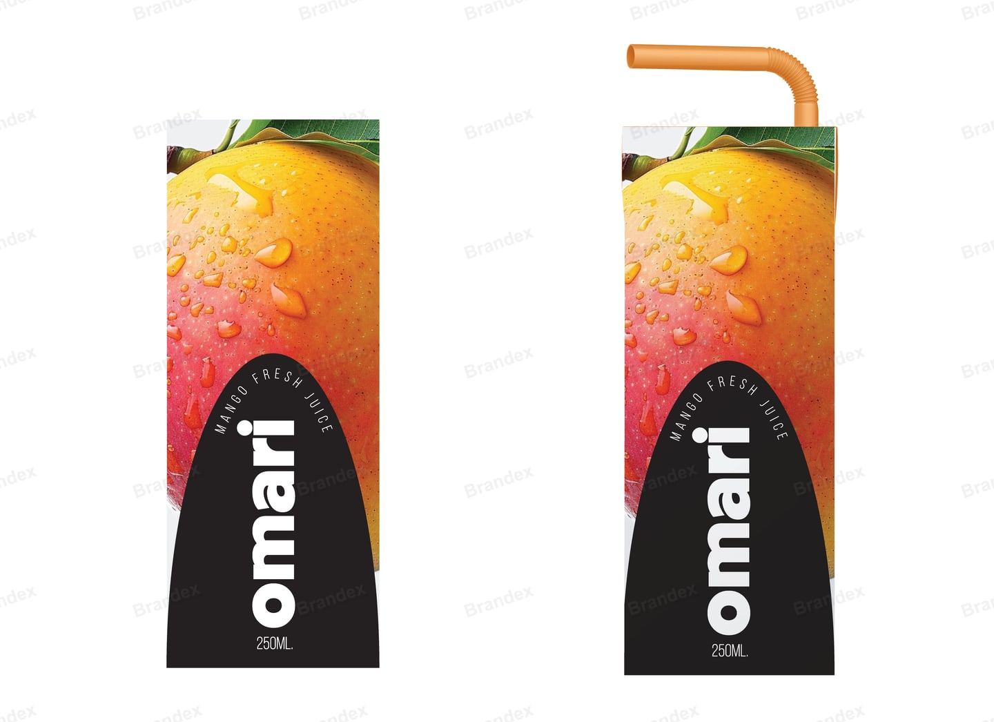 Omari Mango Juice Pouch Packaging Mockup — Photoreal Fruit