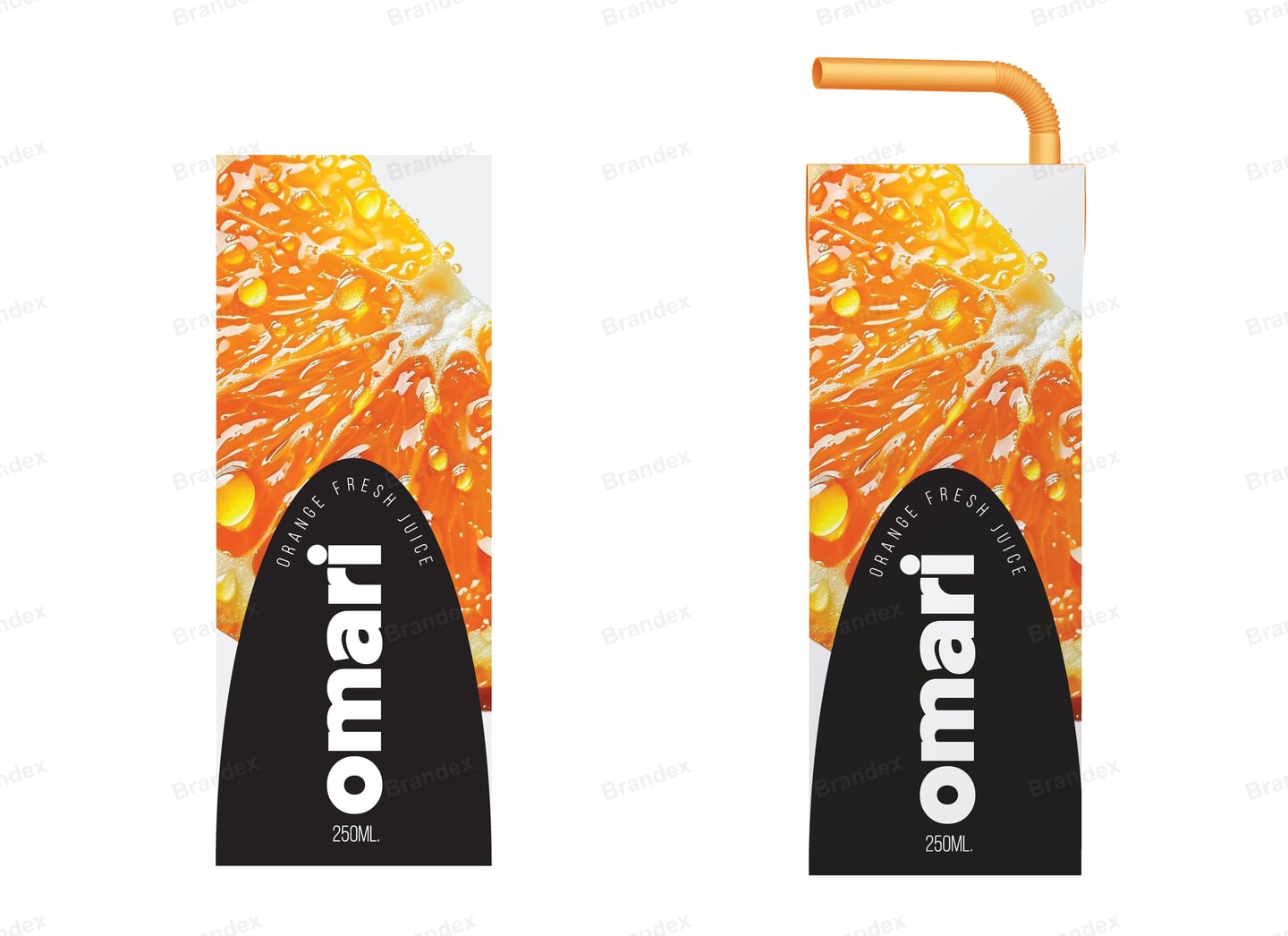 Omari Orange Juice Pouch Packaging Mockup — Photoreal Fruit