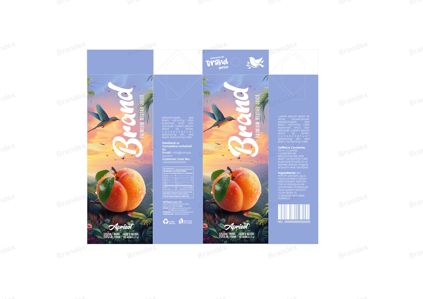 Brandex Apricot Juice Carton Packaging Mockup — Sky Blue Carton