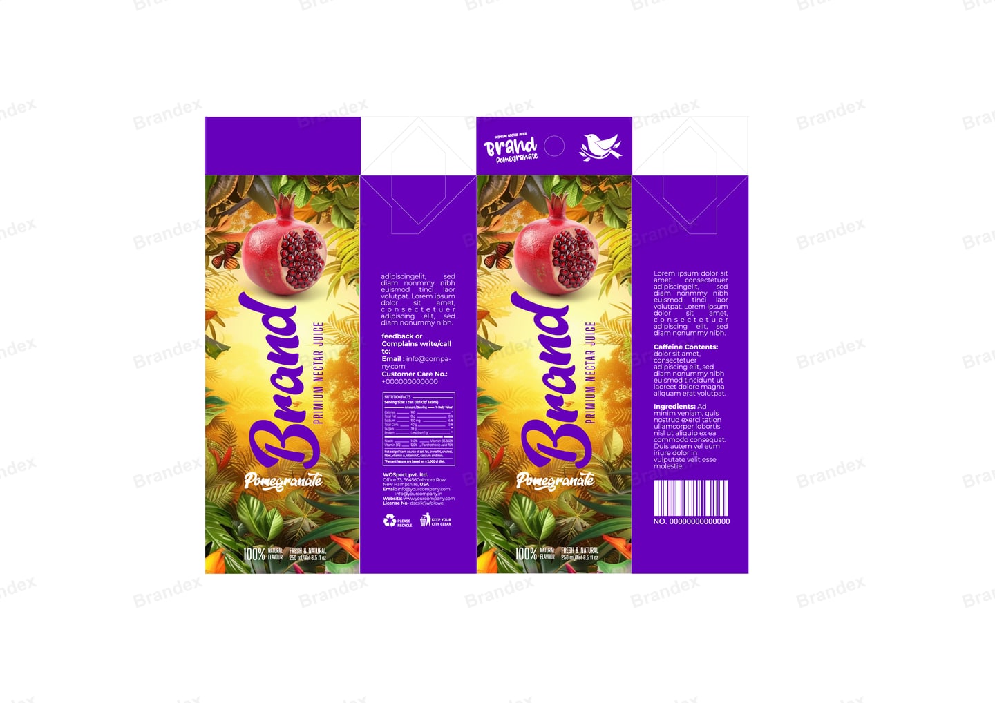 Brandex Pomegranate Juice Carton Packaging Mockup — Violet Carton