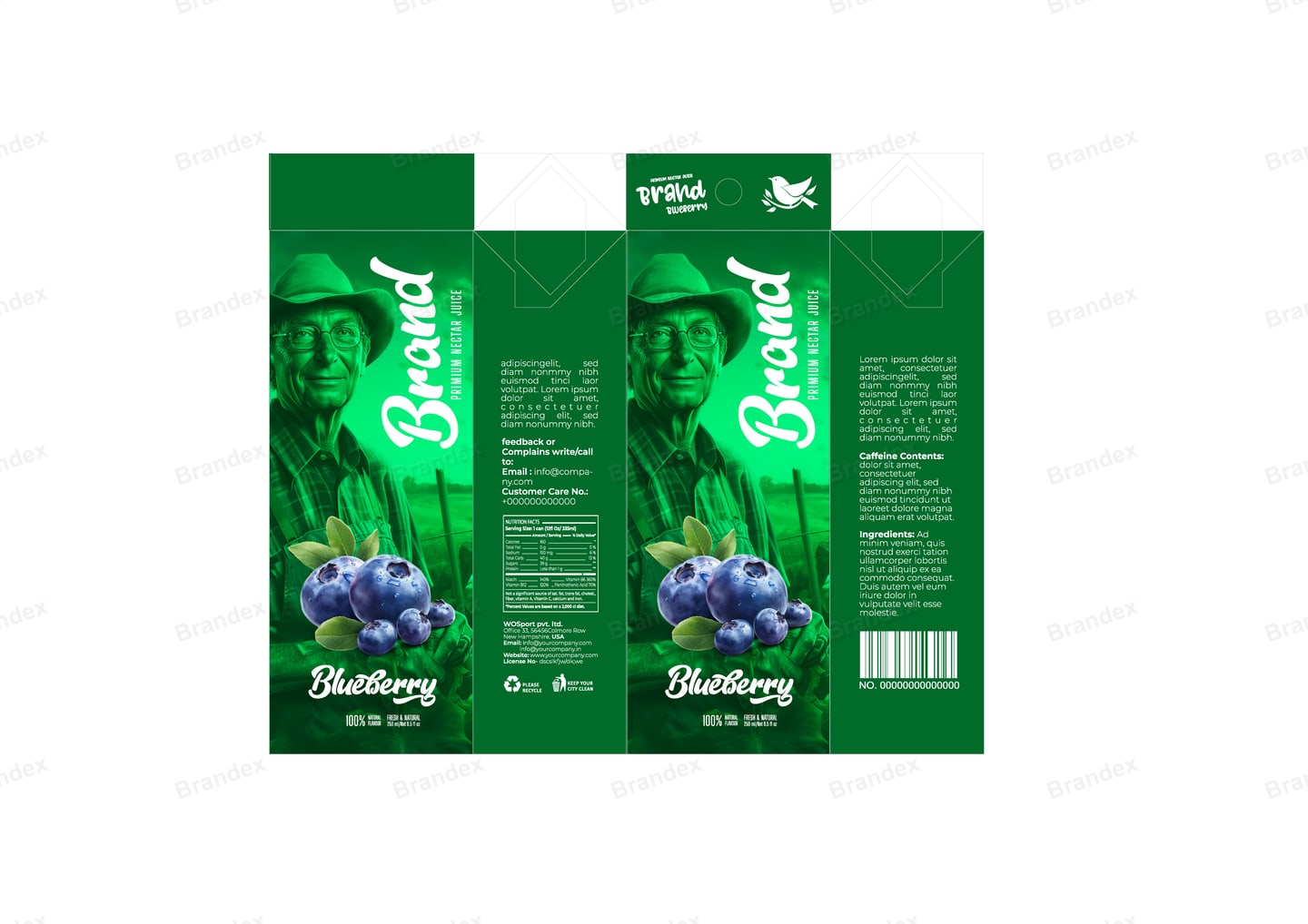Brandex Blueberry Juice Carton Packaging Mockup — Forest Green Carton