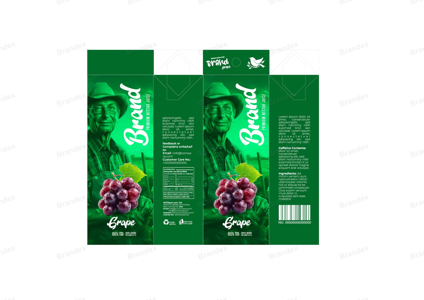 Brandex Grape Juice Carton Packaging Mockup — Forest Green Carton