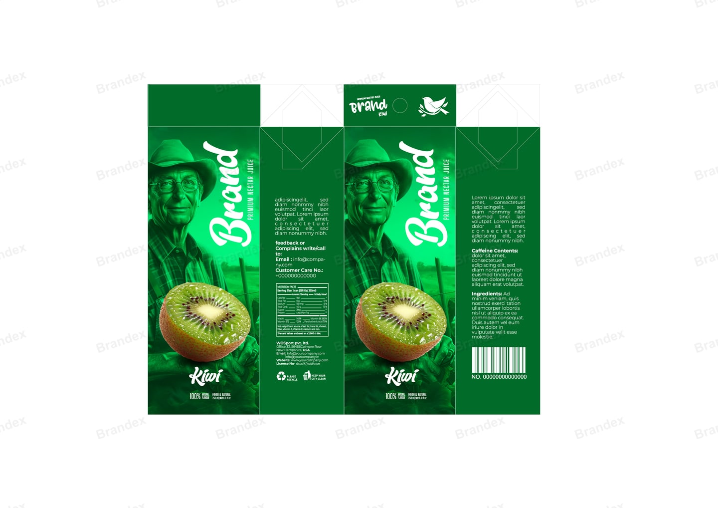 Brandex Kiwi Juice Carton Packaging Mockup — Forest Green Carton