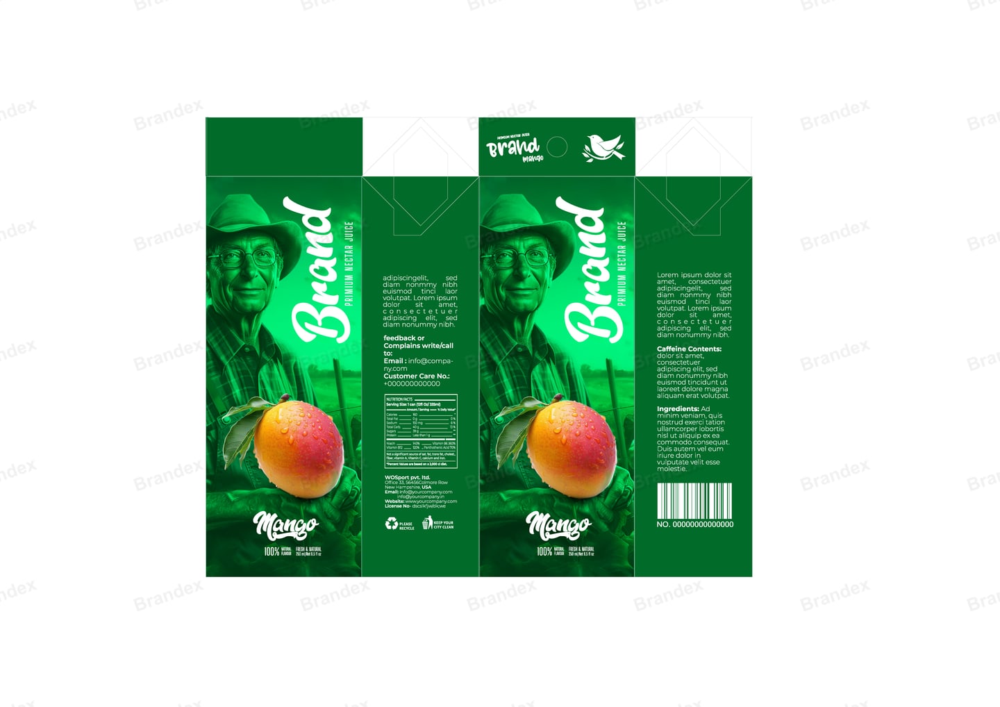 Brandex Mango Juice Carton Packaging Mockup — Forest Green Carton